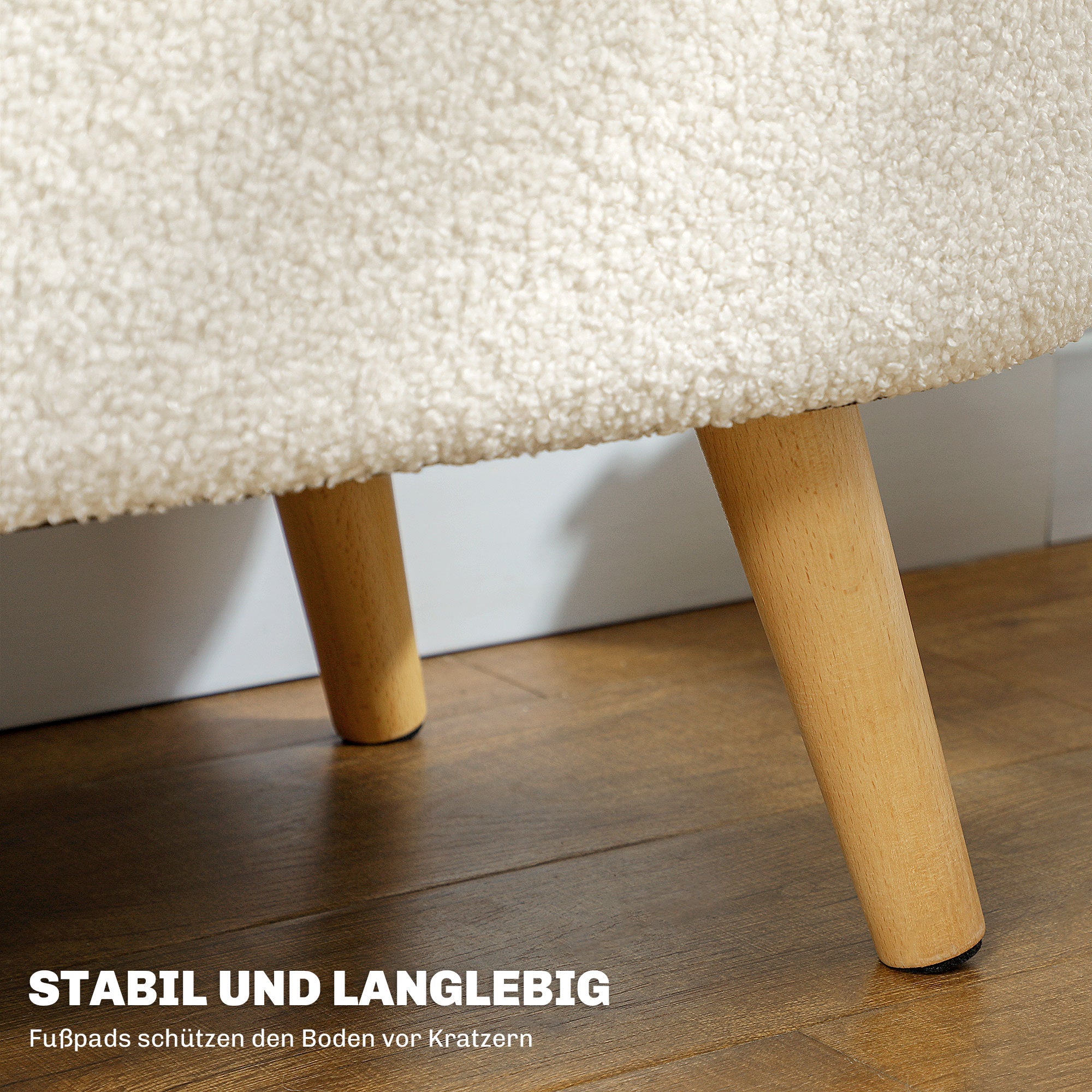 HOMCOM Sitzbank mit Stauraum und Deckel, Fußhocker für Flur, Wohnzimmer, Schlafzimmer, Holz, Stoffbezug, Weiß
