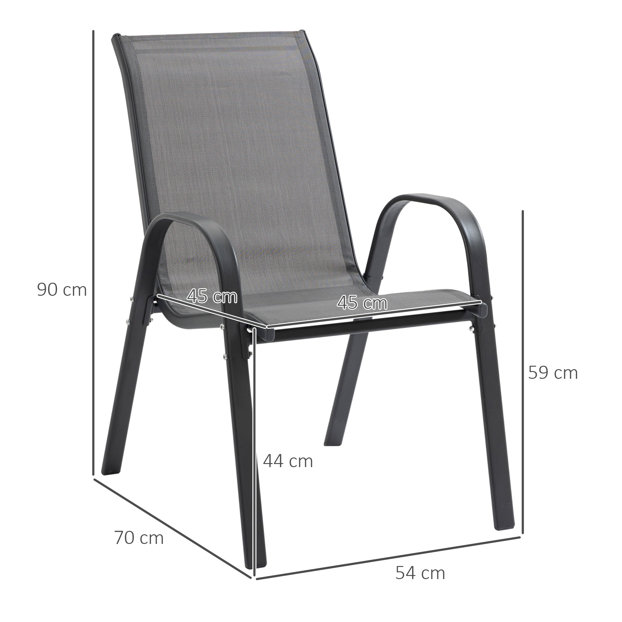 Outsunny Gartenstuhl 2er Set wetterfest Gartenstühle Stapelstuhl mit Armlehne Rückenlehne stapelbar Terrassenstuhl bis 120 kg belastbar Gartenmöbel für Hinterhof, Garten, Balkon Grau