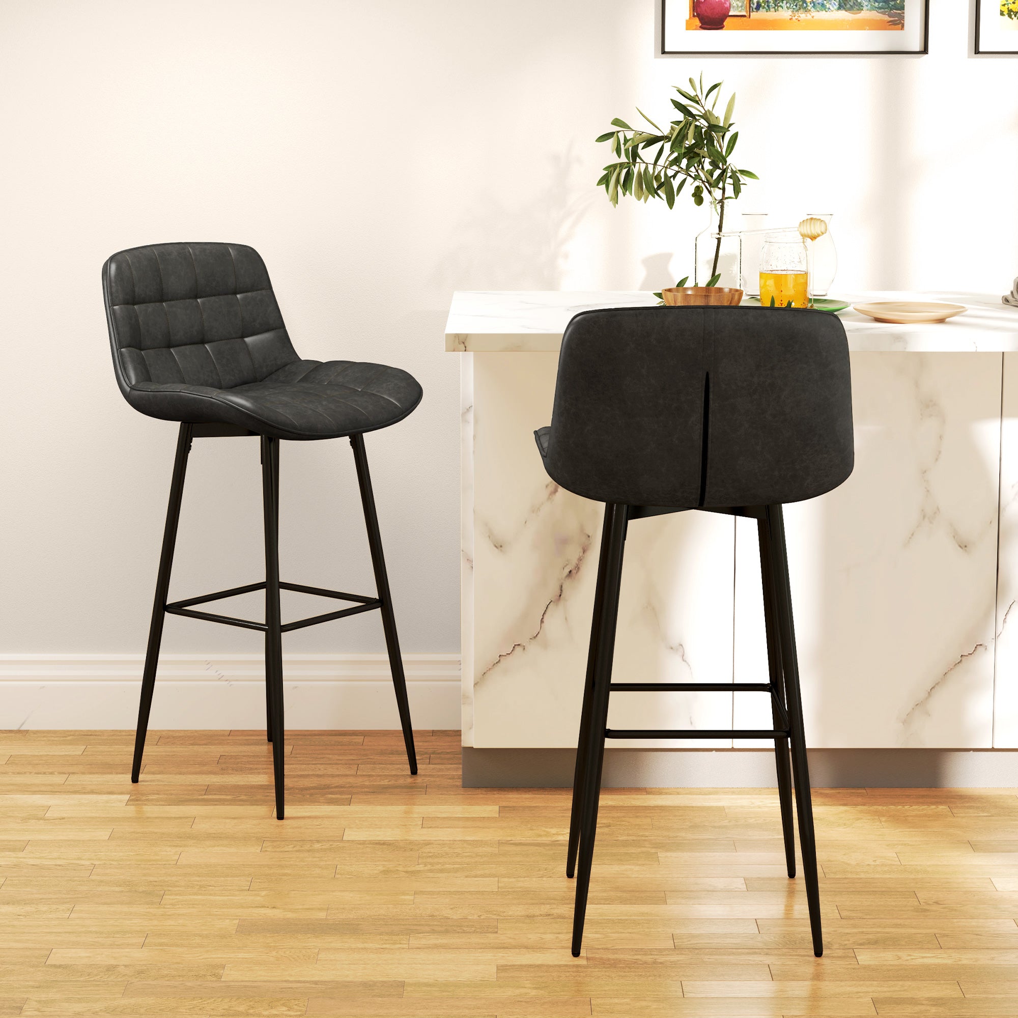 HOMCOM Barhocker im 2er-Set, schöne Steppung, Kunstlederbezug, 98 cm, bis 120 kg, Anthrazit
