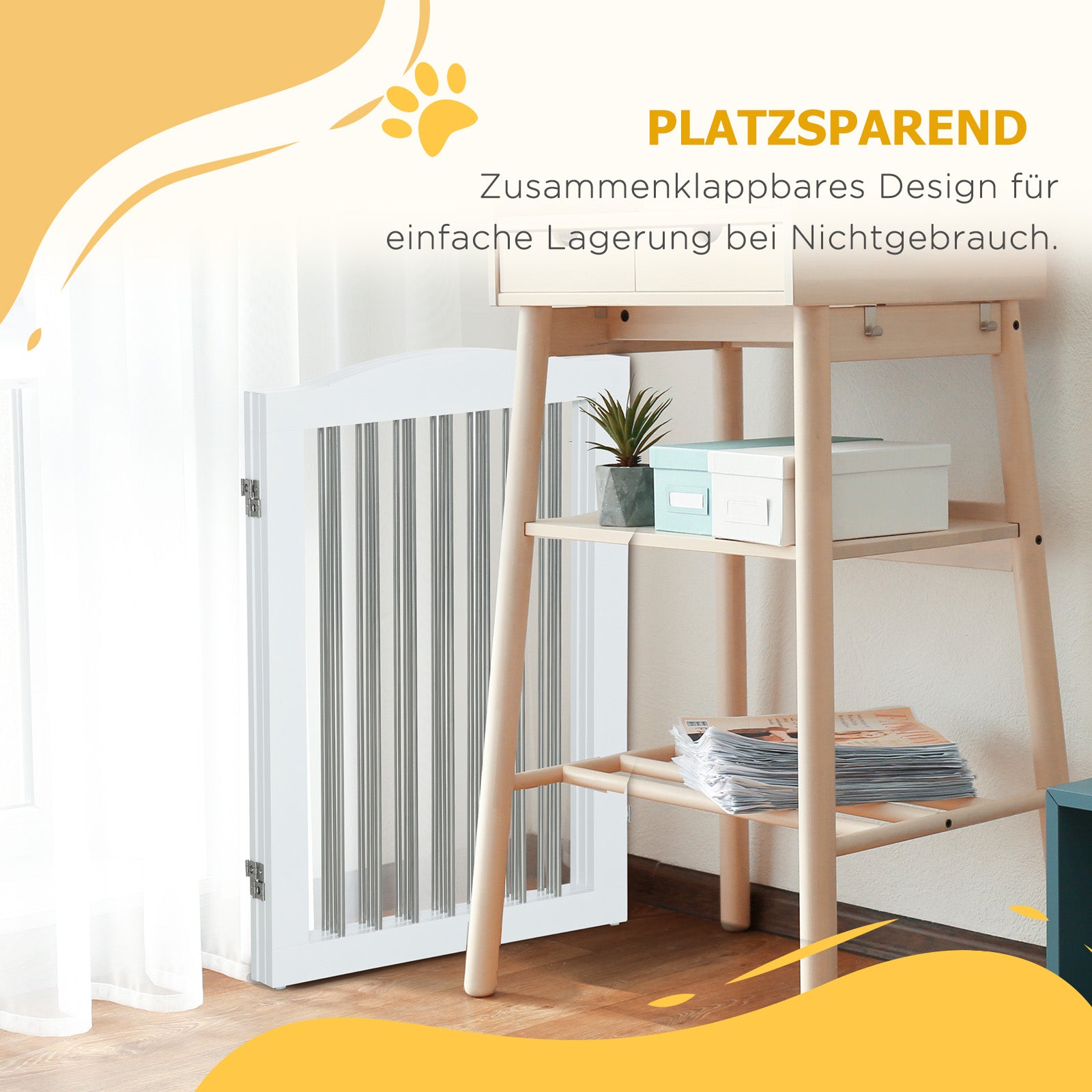 PawHut Hunde-Absperrgitter, klappbar, anpassbare Form, für Hunde bis 20 kg, 154 x 80 x 30 cm, Weiß
