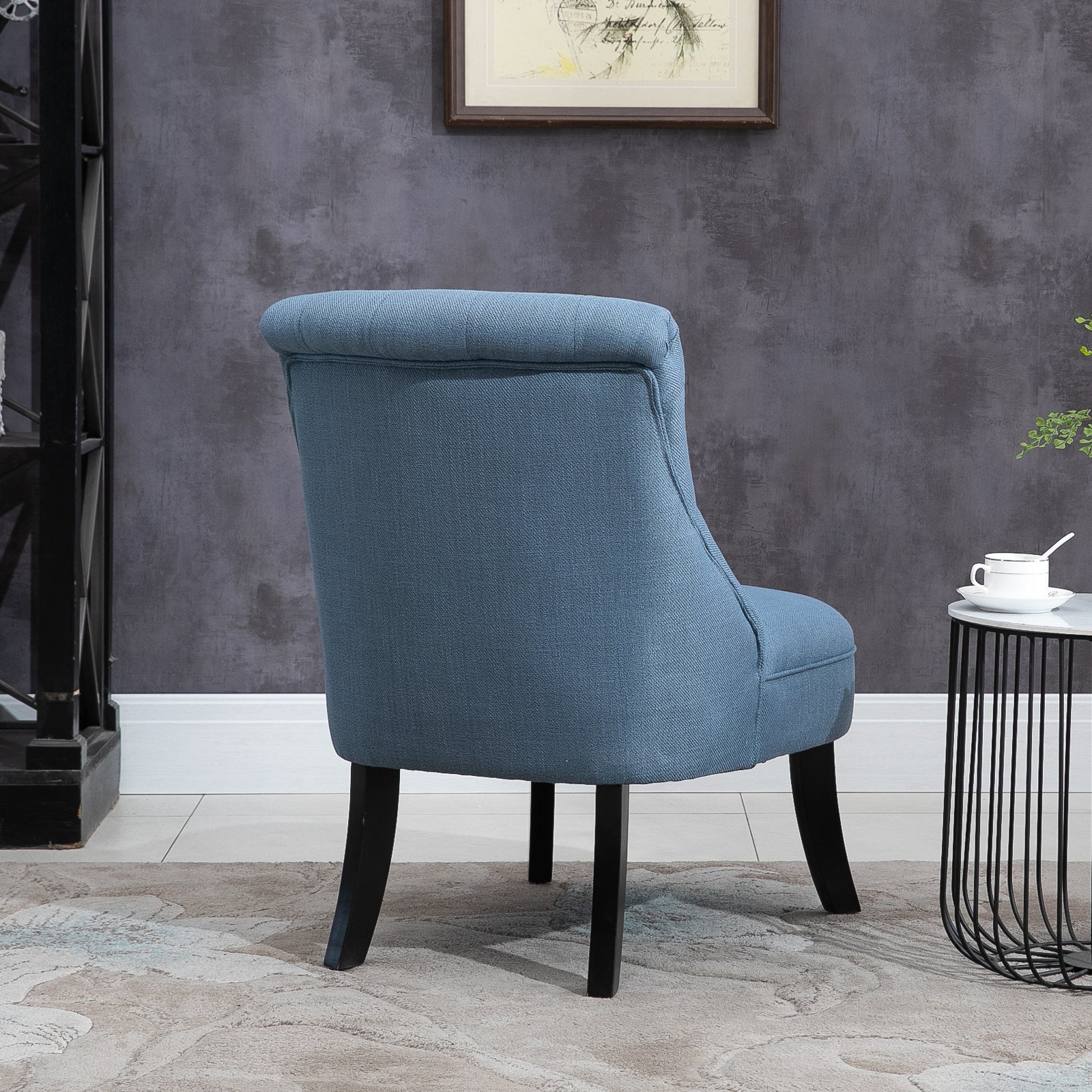 HOMCOM Sessel Wohnzimmer Relaxsessel Loungesessel Ruhesessel mit Rückenkissen, Holzbeine, Lesesessel mit Leinenoptik, Polstersessel für Schlafzimmer, Blau