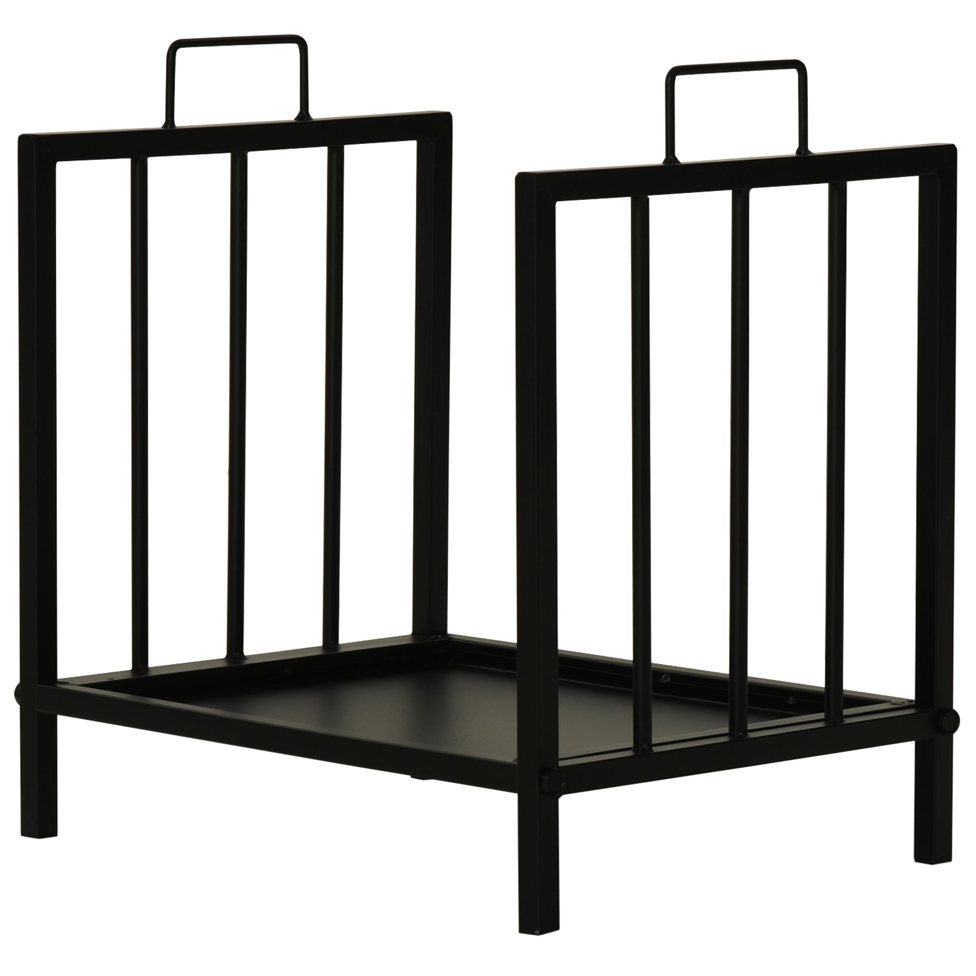 Outsunny Kaminholzregal Kaminholzständer mit zwei Griffen Kaminbesteck 50 kg belastbar Feuerholzablage Kaminwerkzeug Metall Schwarz 39 x 32,5 x 46 cm