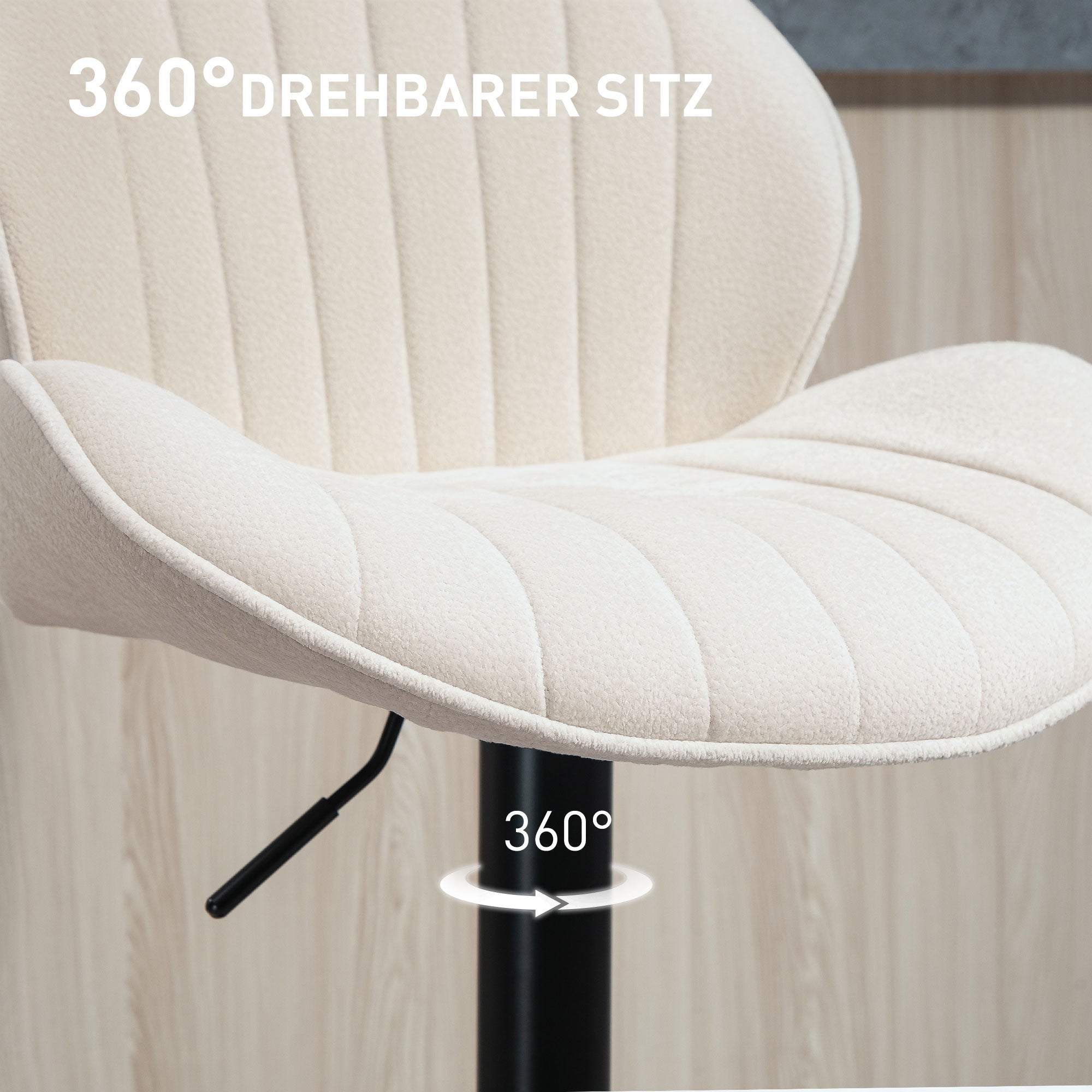 HOMCOM 2er-Set Barhocker, Stoffbezug, verstellbare Sitzhöhe, drehbar, Stahlrahmen, Beige