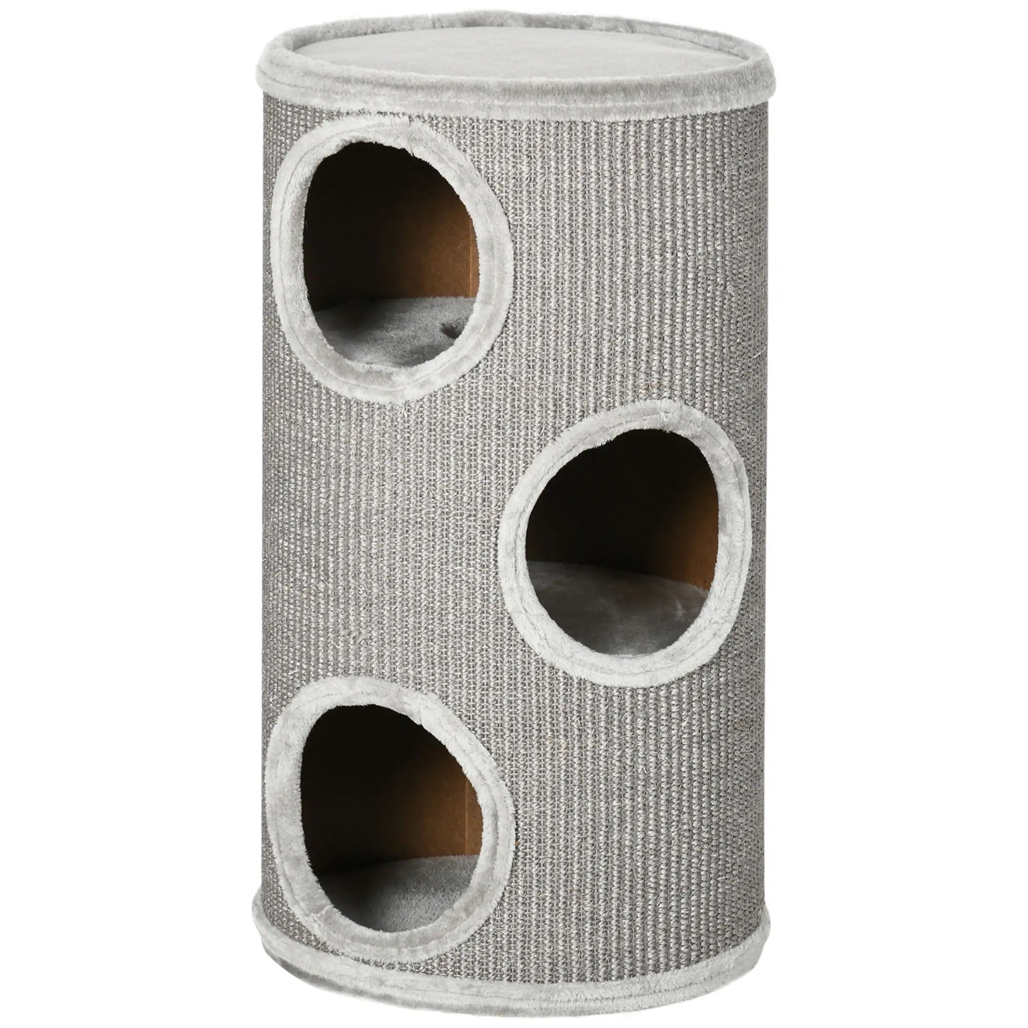 PawHut Kratztonne Katzenbaum 3 Ebenen Sisal-Kratzmatte