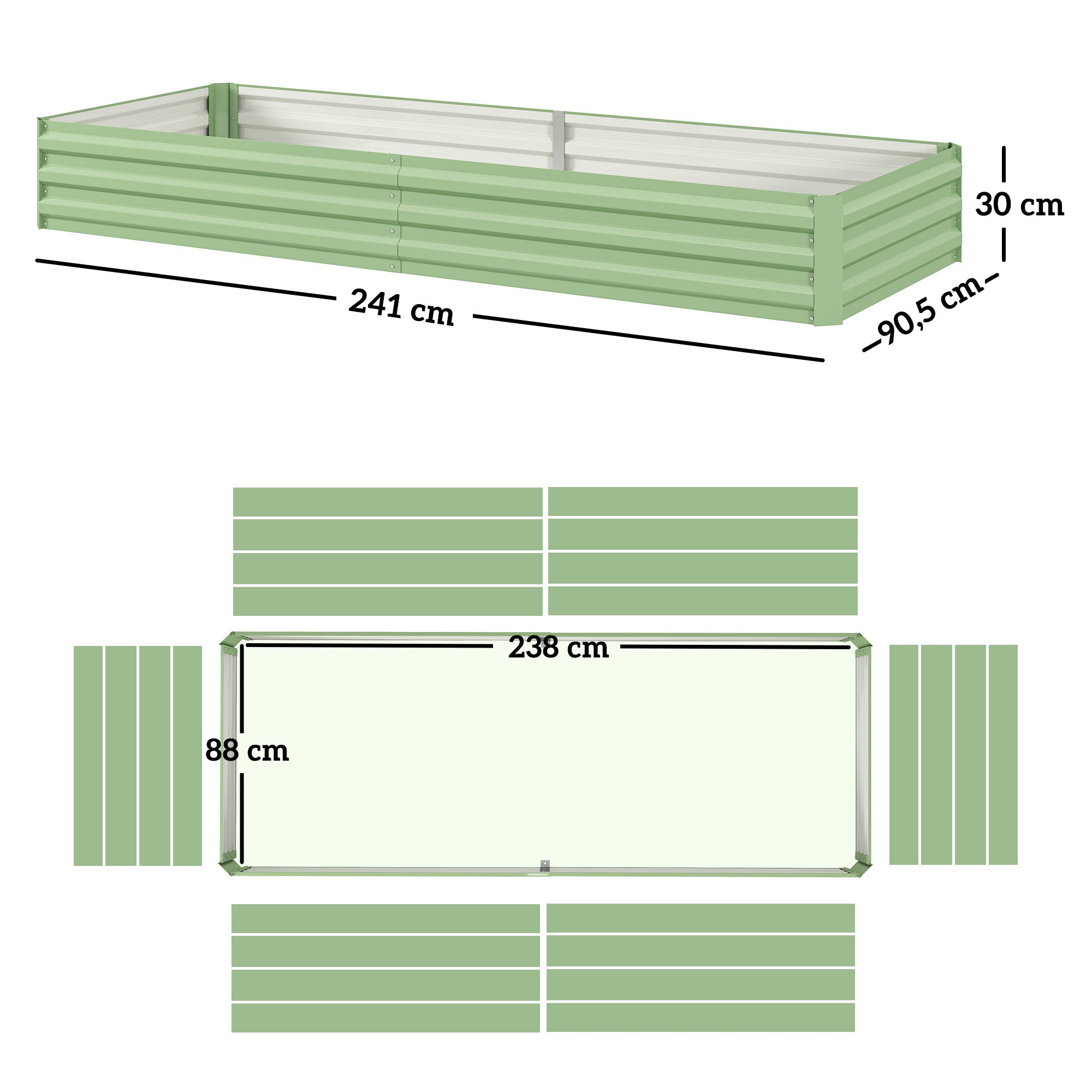 Outsunny Stahl-Hochbeet, offener Boden, einfacher Aufbau, 241L x 90,5B x 30H cm, Grün