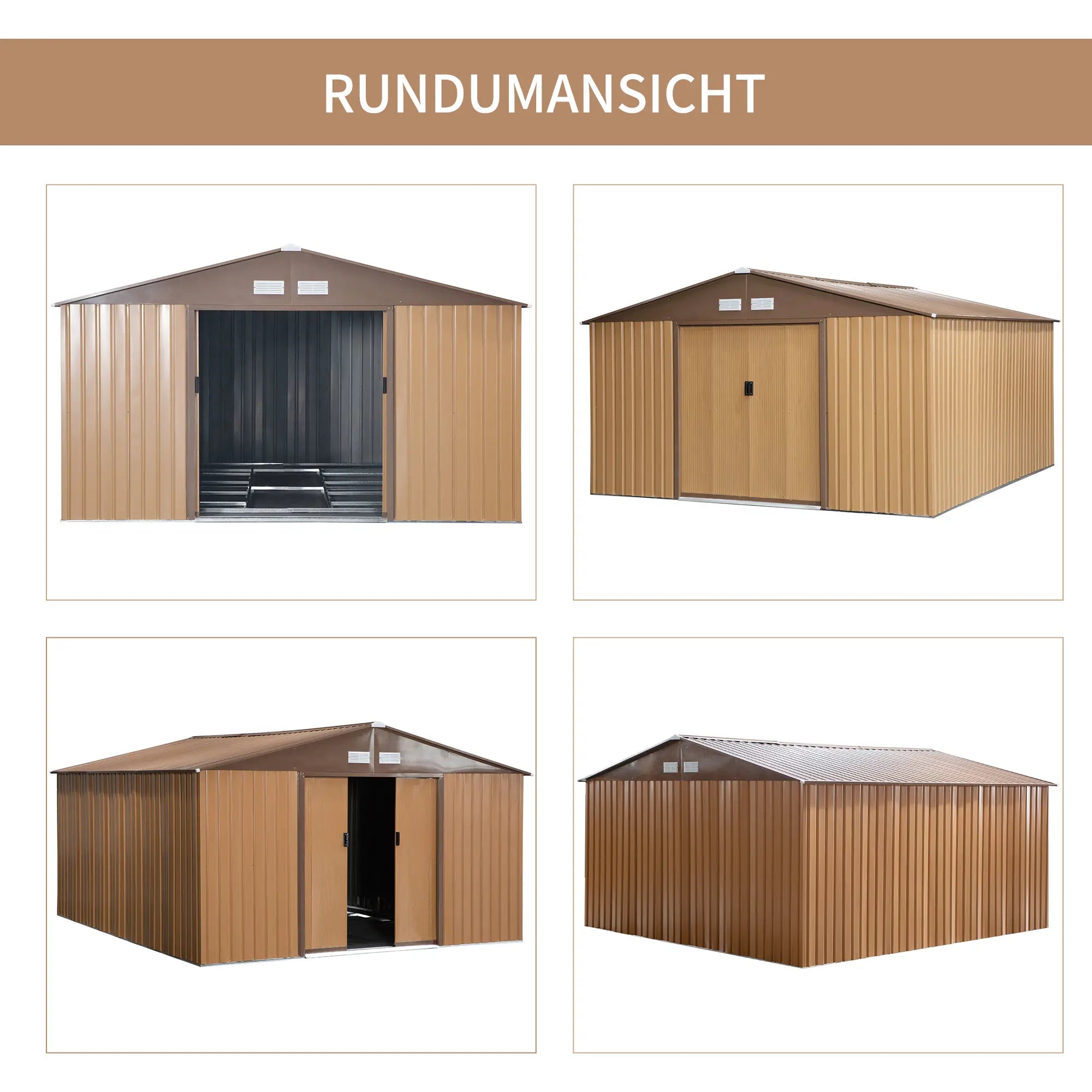 Outsunny Gerätehaus 340x386 cm mit Bodenplatte Braun
