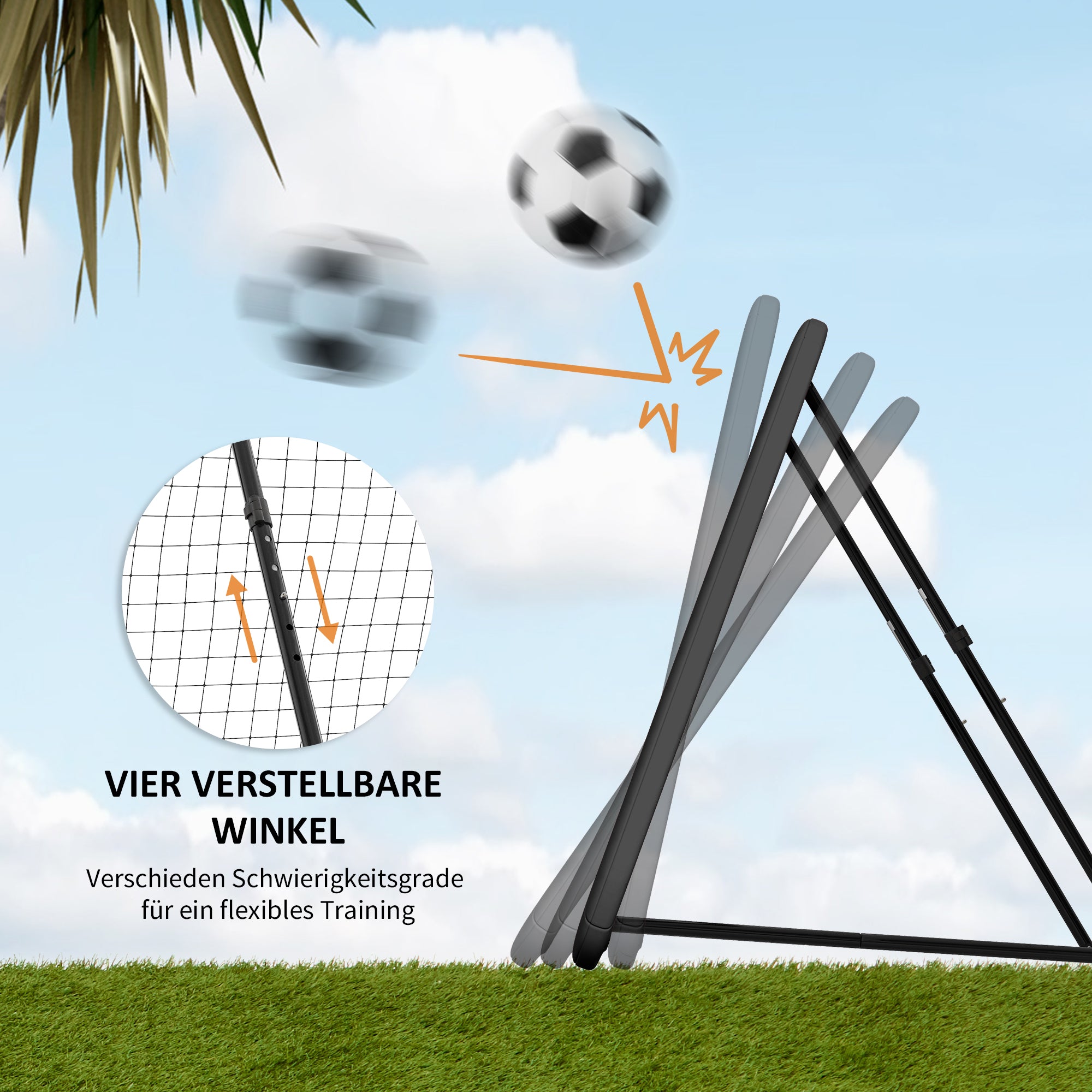 HOMCOM Rebounder für Fußball, 128 x 118 cm Prellwand mit Schutzkante Heringen, verstellbar in 5 Stufen, tragbares Rebound, Fußballtor für Jugendliche, Rückprallwand für Fußball Training, Schwarz
