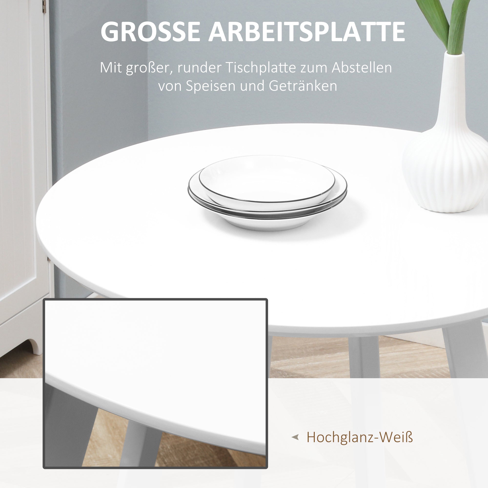 HOMCOM Esstisch, Küchentisch, für 2 Personen, Hochglanzoberfläche, mit Tischfüßen, weiß, 72 x 72 x 75cm