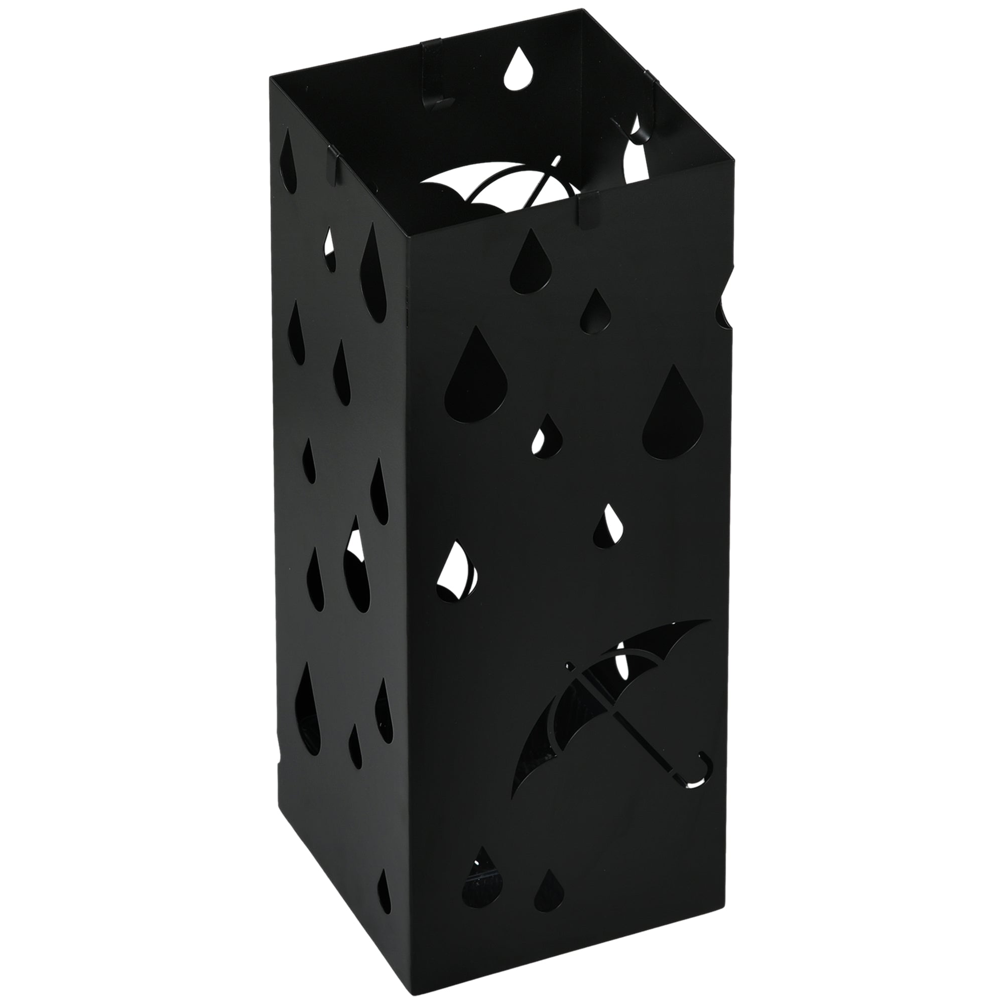 HOMCOM Schirmständer, 4 Haken, Tropfschale, Stahl, Schwarz