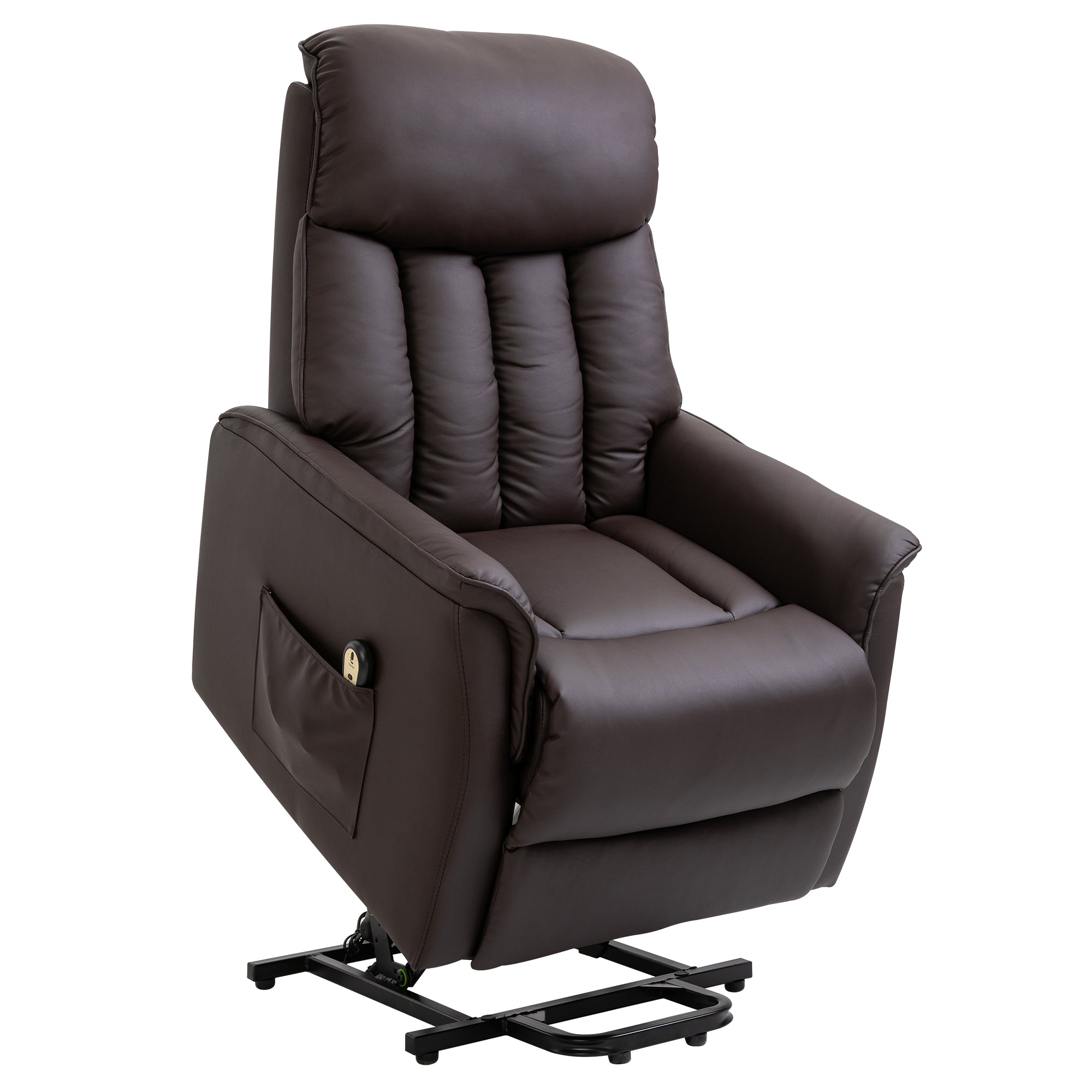 HOMCOM Relaxsessel Elektrisch Fernsehsessel mit Aufstehhilfe, Liegefunktion, TV Sessel mit Fußteil, Seitentasche, Fernbedienung, für Wohnzimmer, bis 150 kg, Kunstleder, Braun