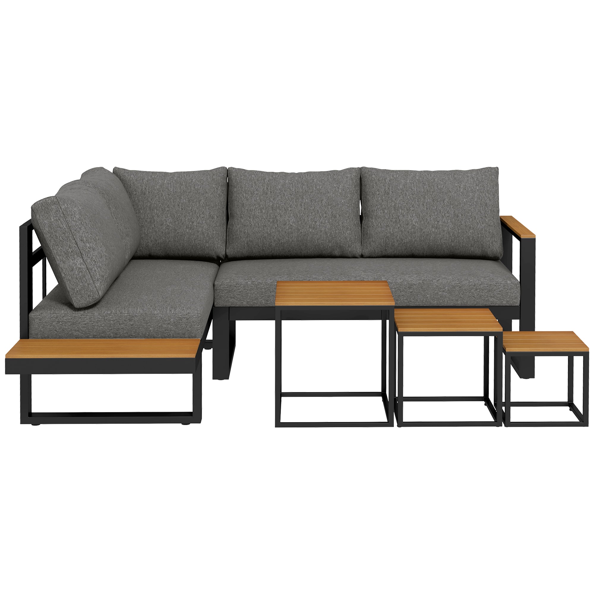 Outsunny Gartenmöbelset 5-tlg. Outdoor-Sofa mit 3 Couchtischen Aluminium