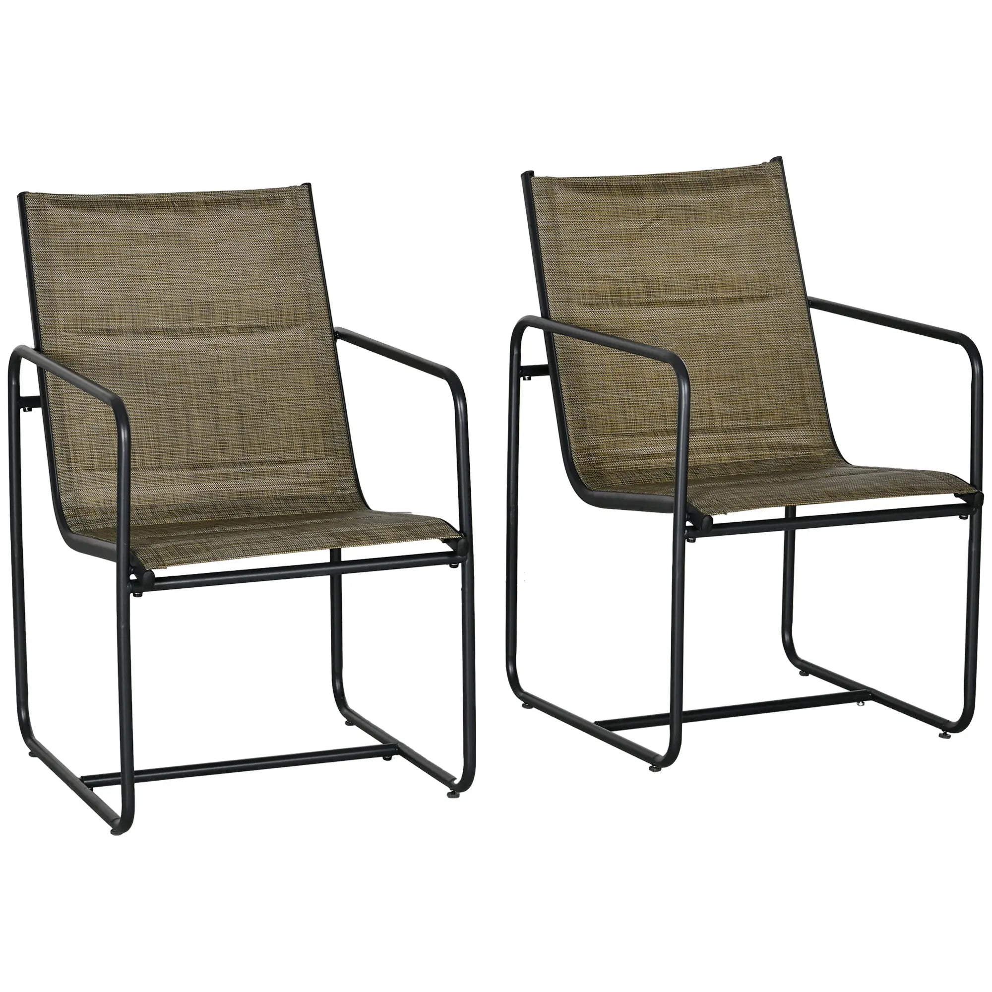 Outsunny Gartenstuhl, 2er-Set, atmungsaktiver Bezug, robuster Metallrahmen, 54x66,5x88cm, Schwarz/Braun