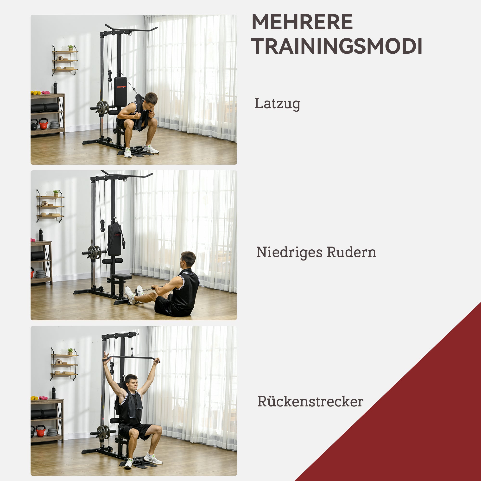 SPORTNOW Kraftstation für Zuhause, Ruderzüge, ohne Gewichte, Fitnessgerät für Zuhause, Stahl, Kunstleder, Schwarz