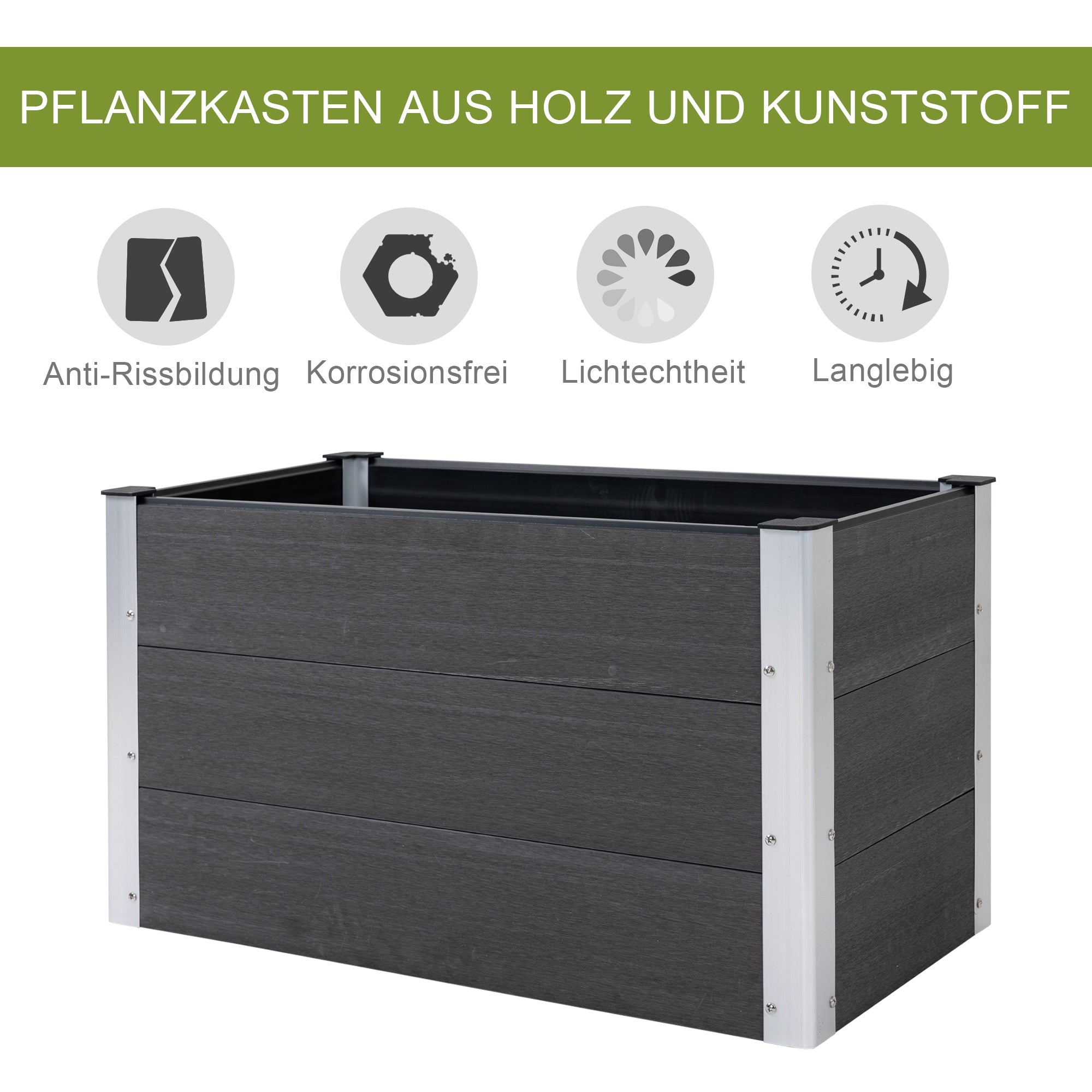 Outsunny Hochbeet Aluminium, Pflanzbeet Frühbeet Gartenbeet Blumenkasten wetterfest, ohne Boden, Pflanzkasten 100x50x55,5cm für Terrasse, Balkon, Blumenkasten für Blumen, Pflanzen, Grau
