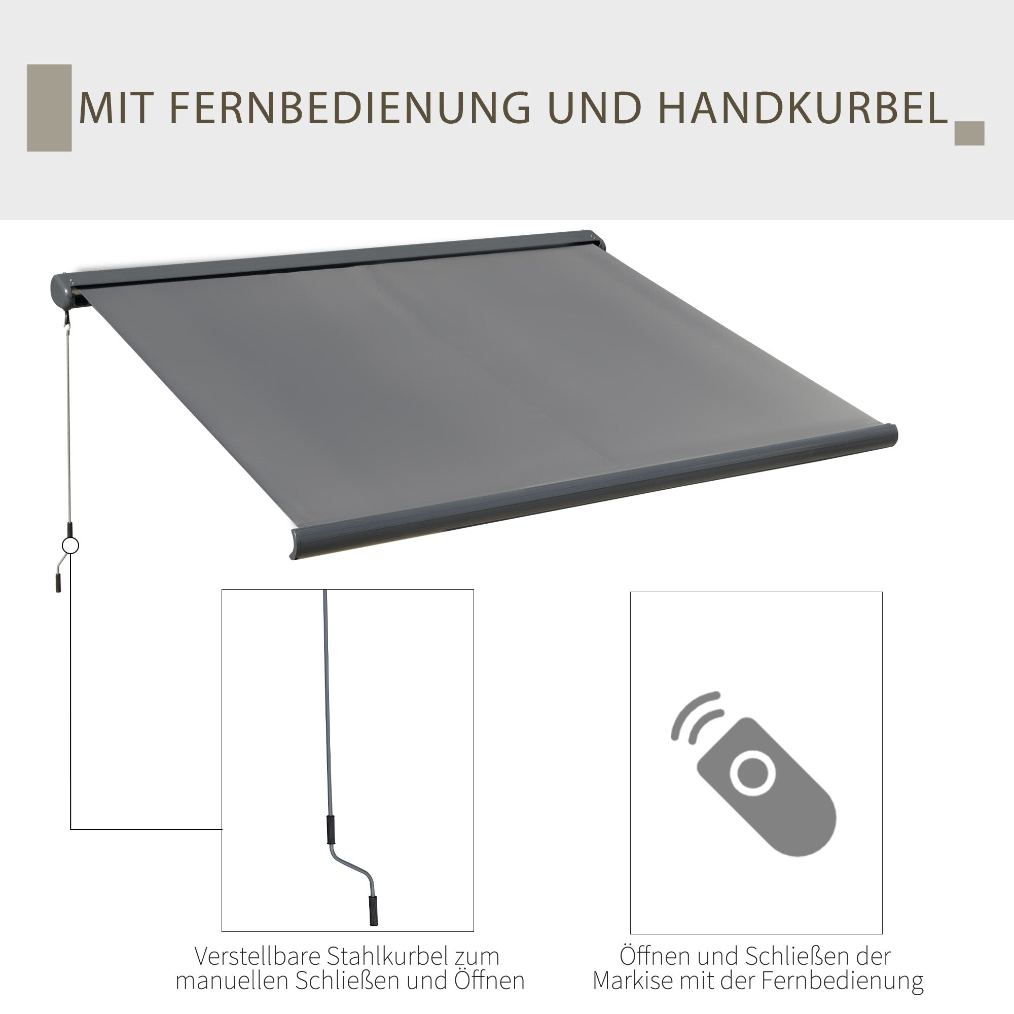 Outsunny Elektromarkise, mit Fernsteuerung, inkl. Bausatz für Montage, Metallrahmen, dunkelgrau, 3 x 2,5 m