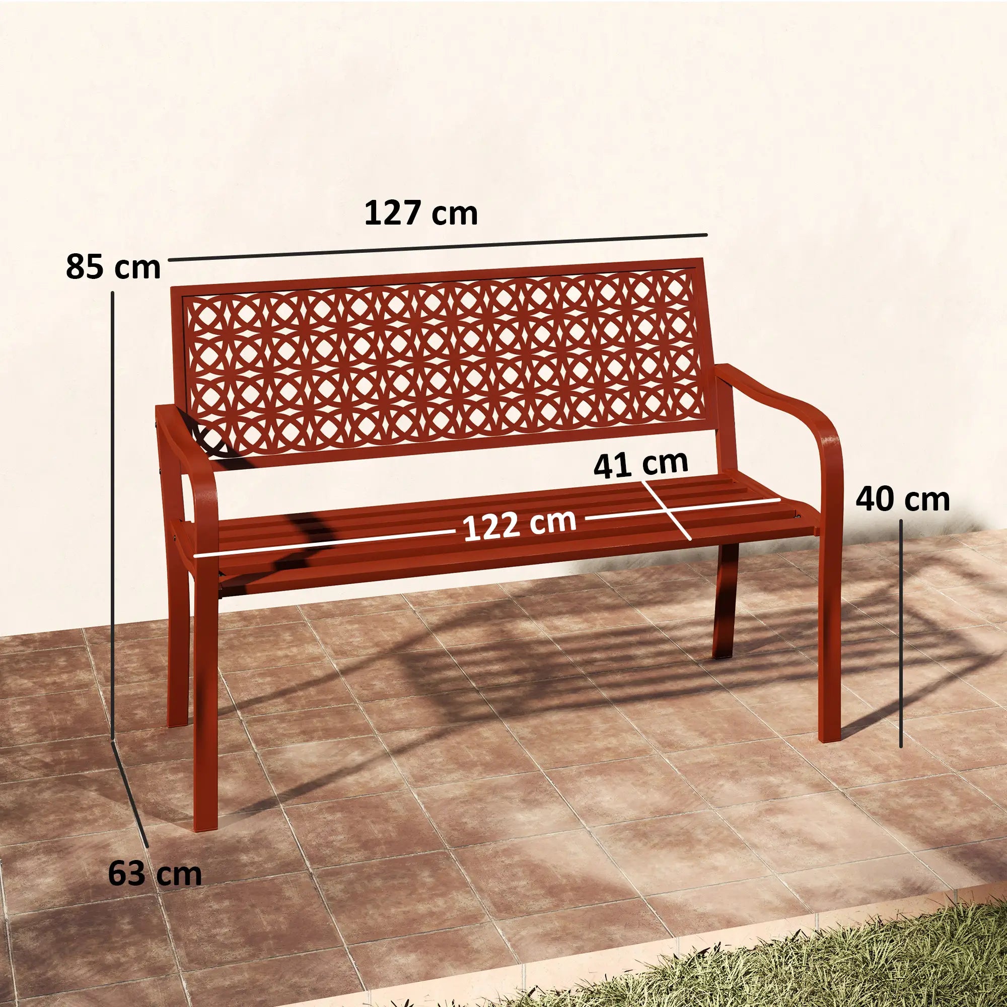 Outsunny 2-Sitzer Gartenbank, wetterfest, 240 kg belastbar, Rot