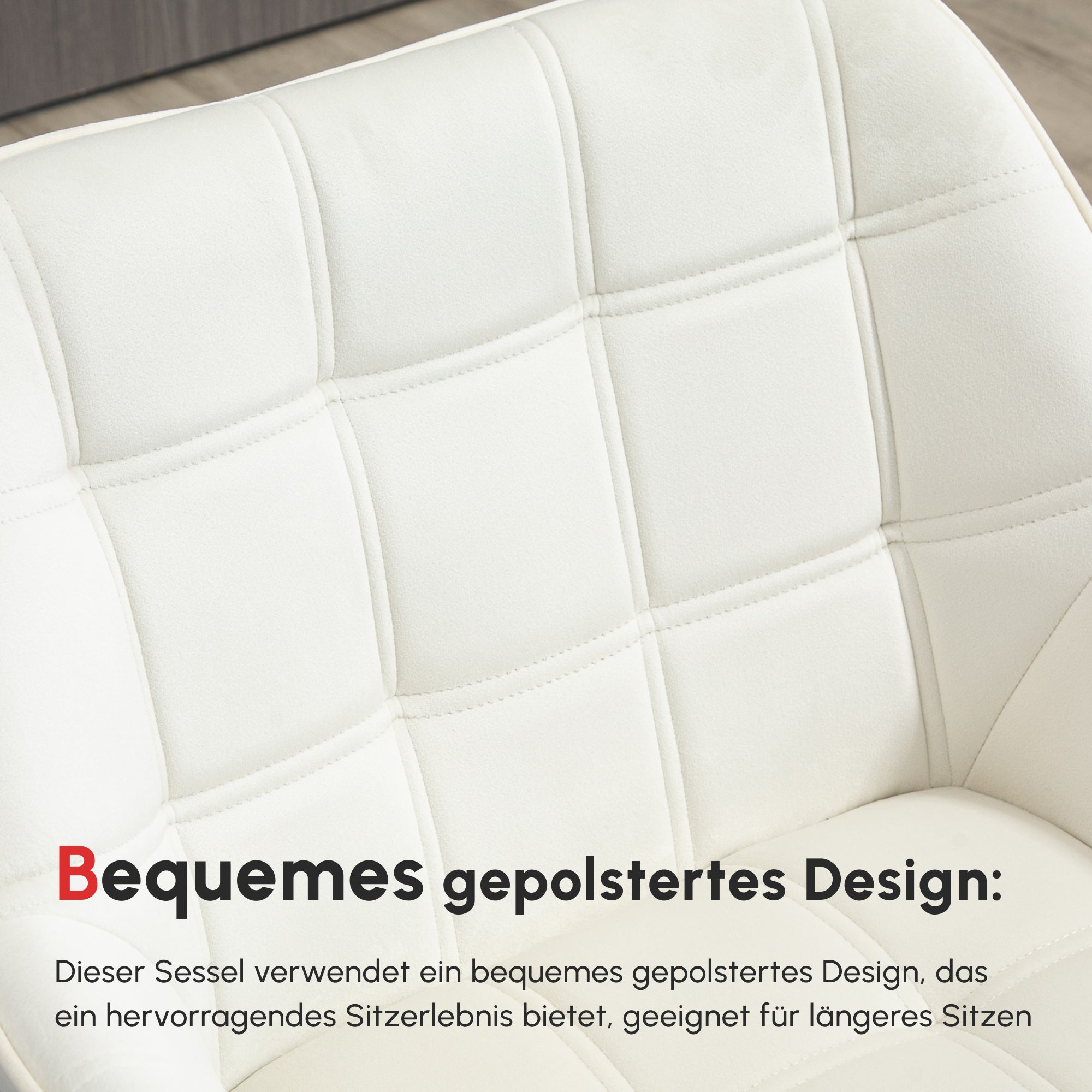 HOMCOM Polstersessel, Akzentsessel, Skandi Design, Samtoptik, bis 120 kg, Kautschukholzbeine, Creme