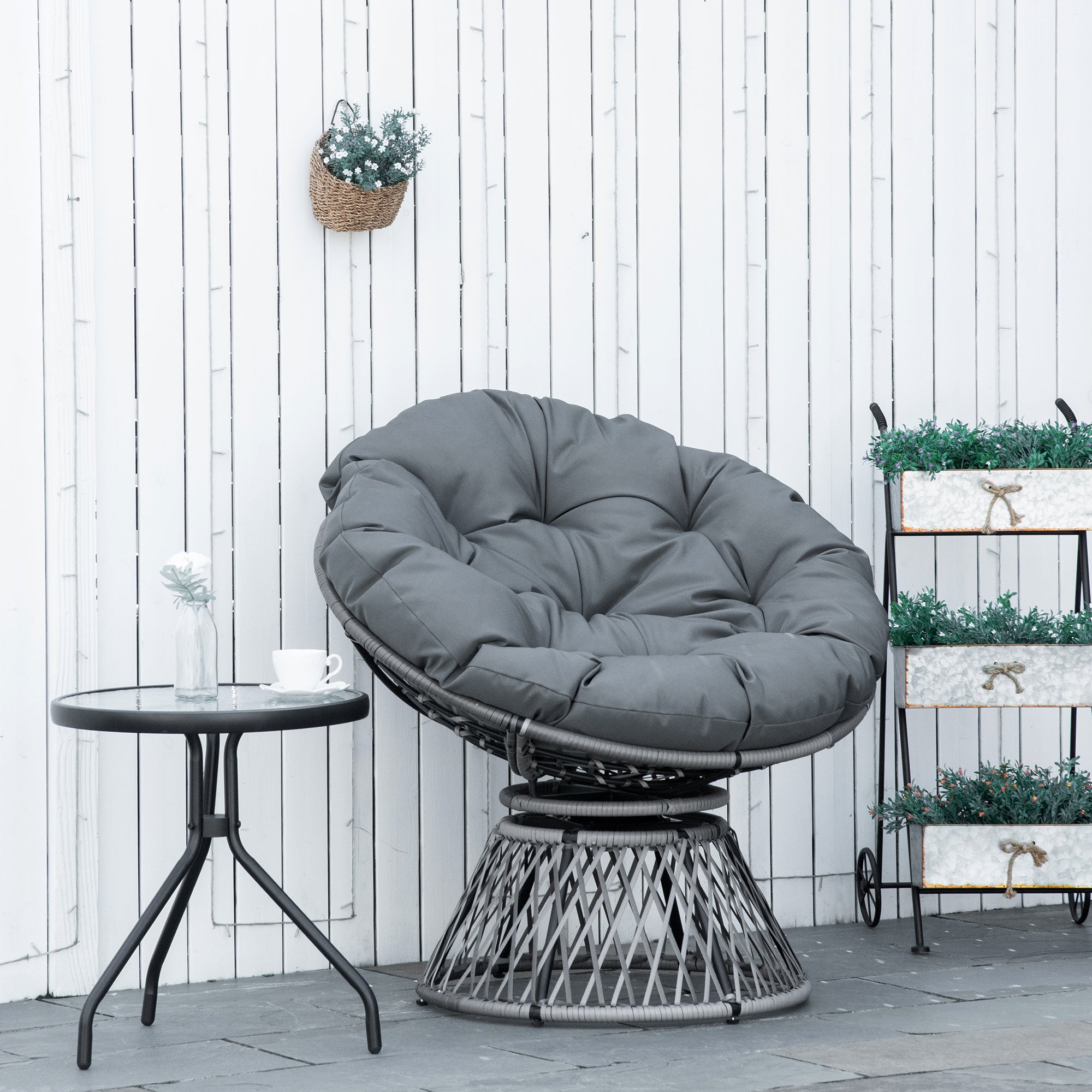 Outsunny Papasansessel Korbsessel 360° drehbar Outdoor Polster