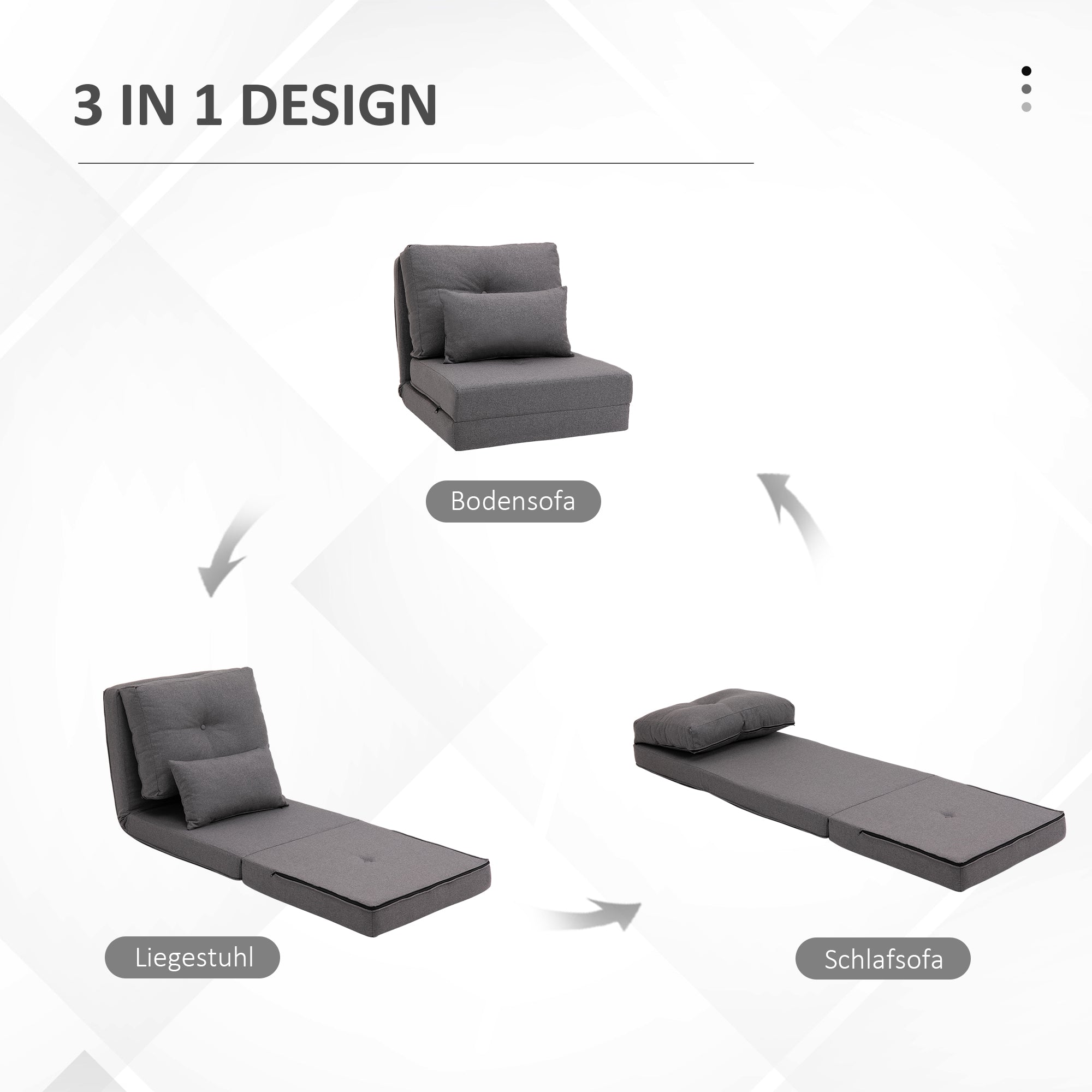 HOMCOM Bodensessel Klappmatratze Schlafmatte, 2-in-1-Design, abnehmbares Kissen, 60 x 80 x 56 cm, Dunkelgrau