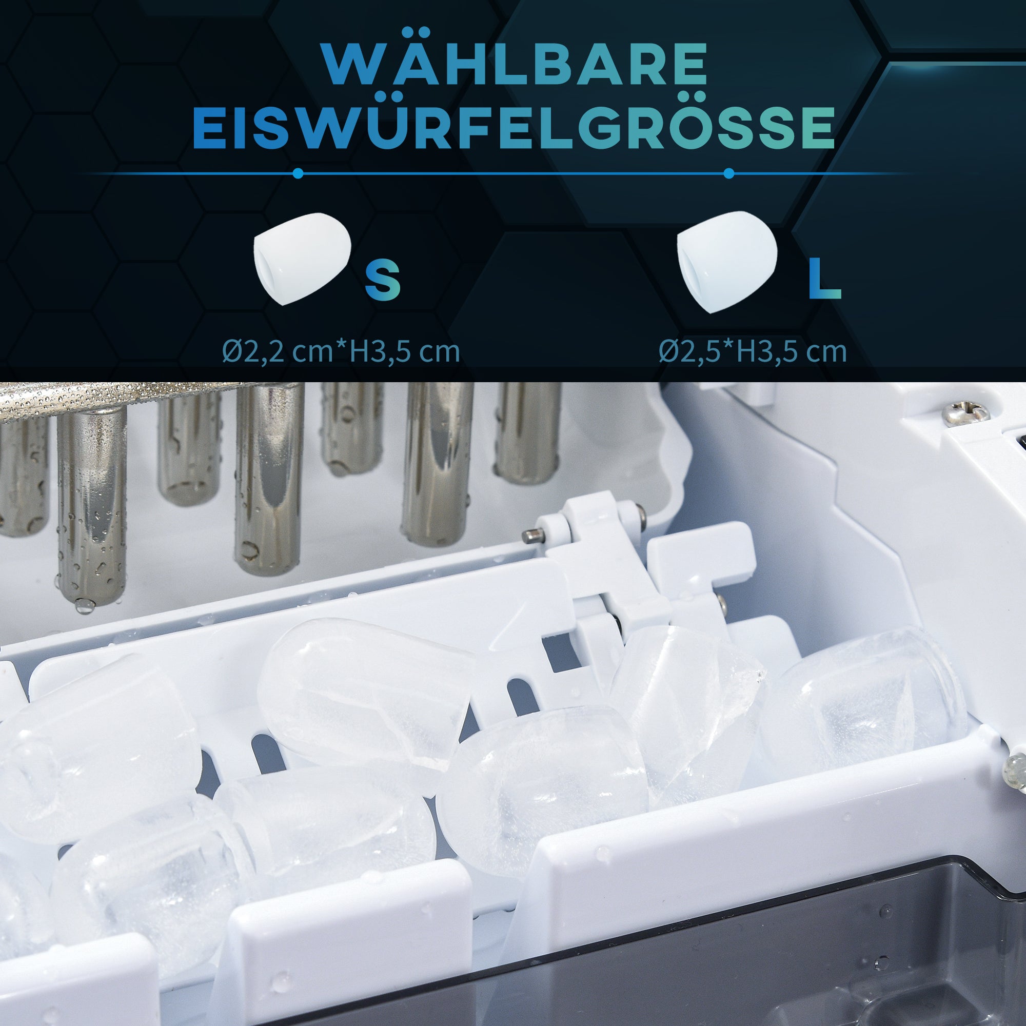 HOMCOM Eiswürfelmaschine Eiswürfelspender, Ice-Maker, 12kg/Tag, 9 Stück/ 6-12Minuten, Silber