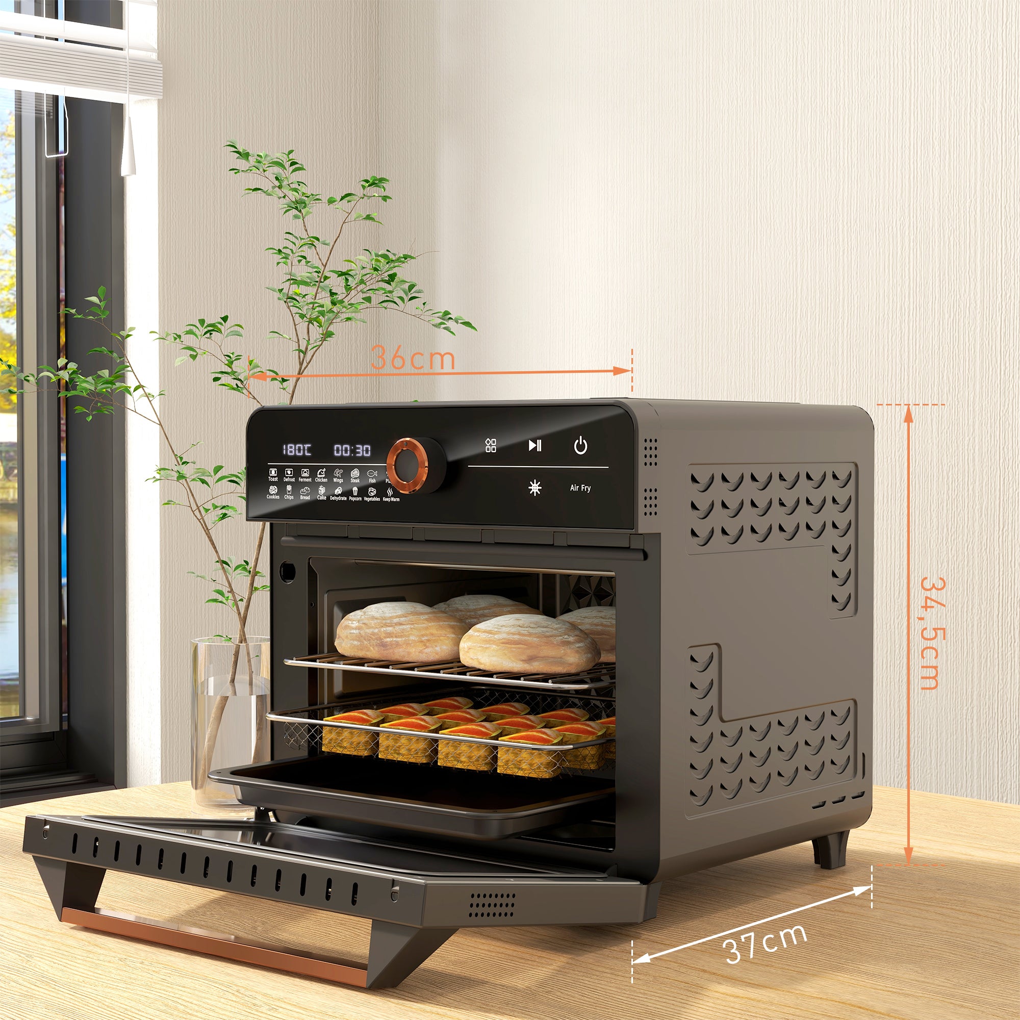 HOMCOM Minibackofen, 20 L, Mini-Ofen, 40-220°C, 17 Modi, Timer, 36 x 37 x 34,5 cm, Schwarz