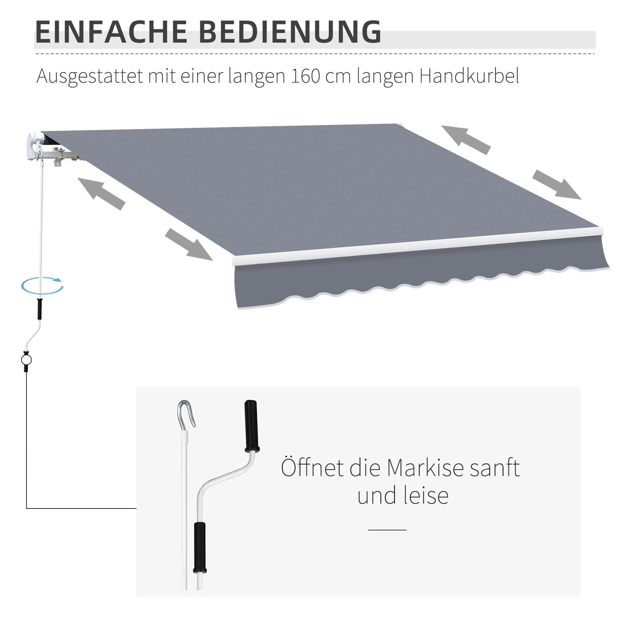 Outsunny Gelenkarmmarkise Verstellbare Klemmmarkise Terrassenmarkise 3,95 x 3m Sonnenschutz mit Kurbel, Balkonmarkise, Grau