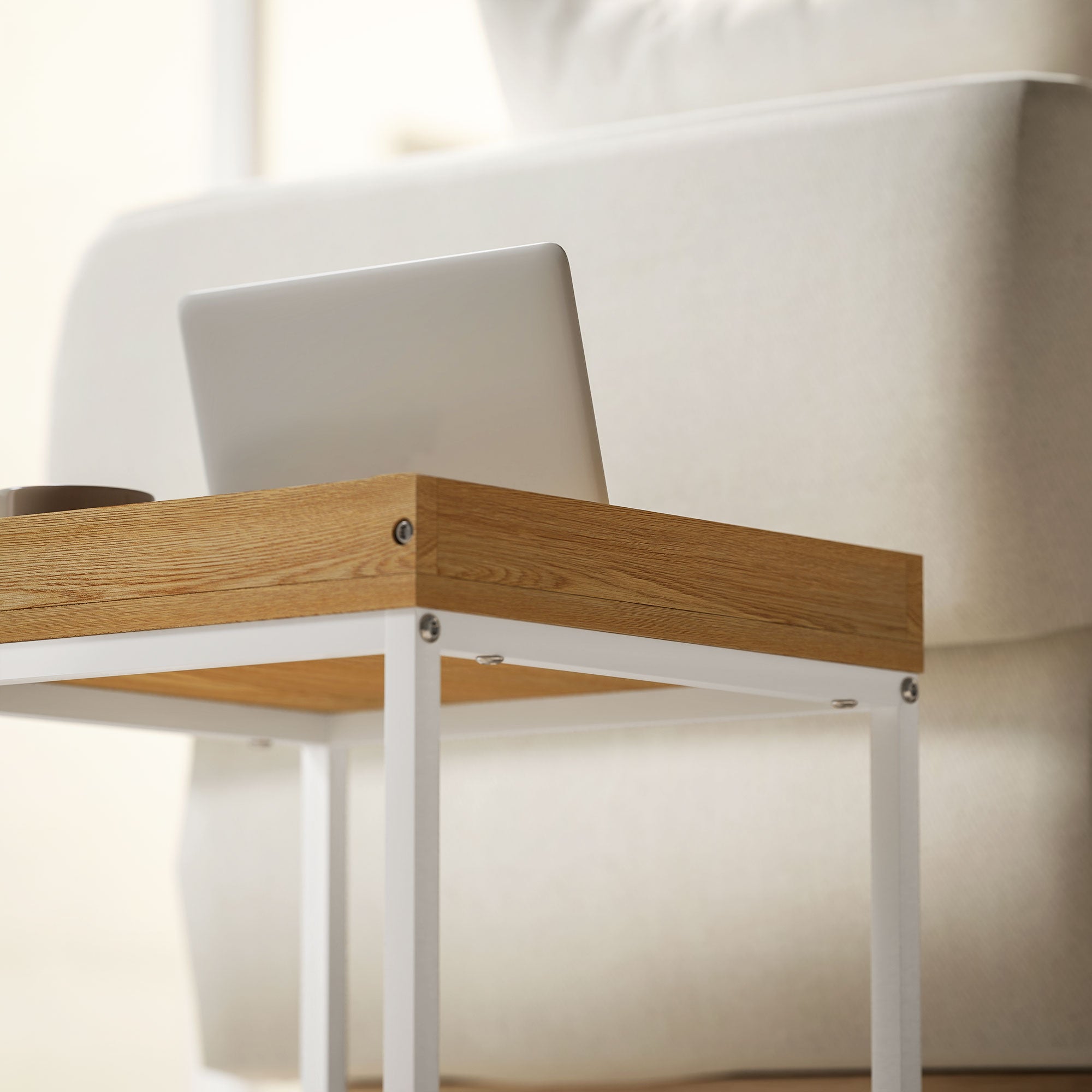 HOMCOM Moderner Couchtisch, 2er-Set Sofatisch, für kleine Räume, Quadratisch, MDF, Metall, Weiß