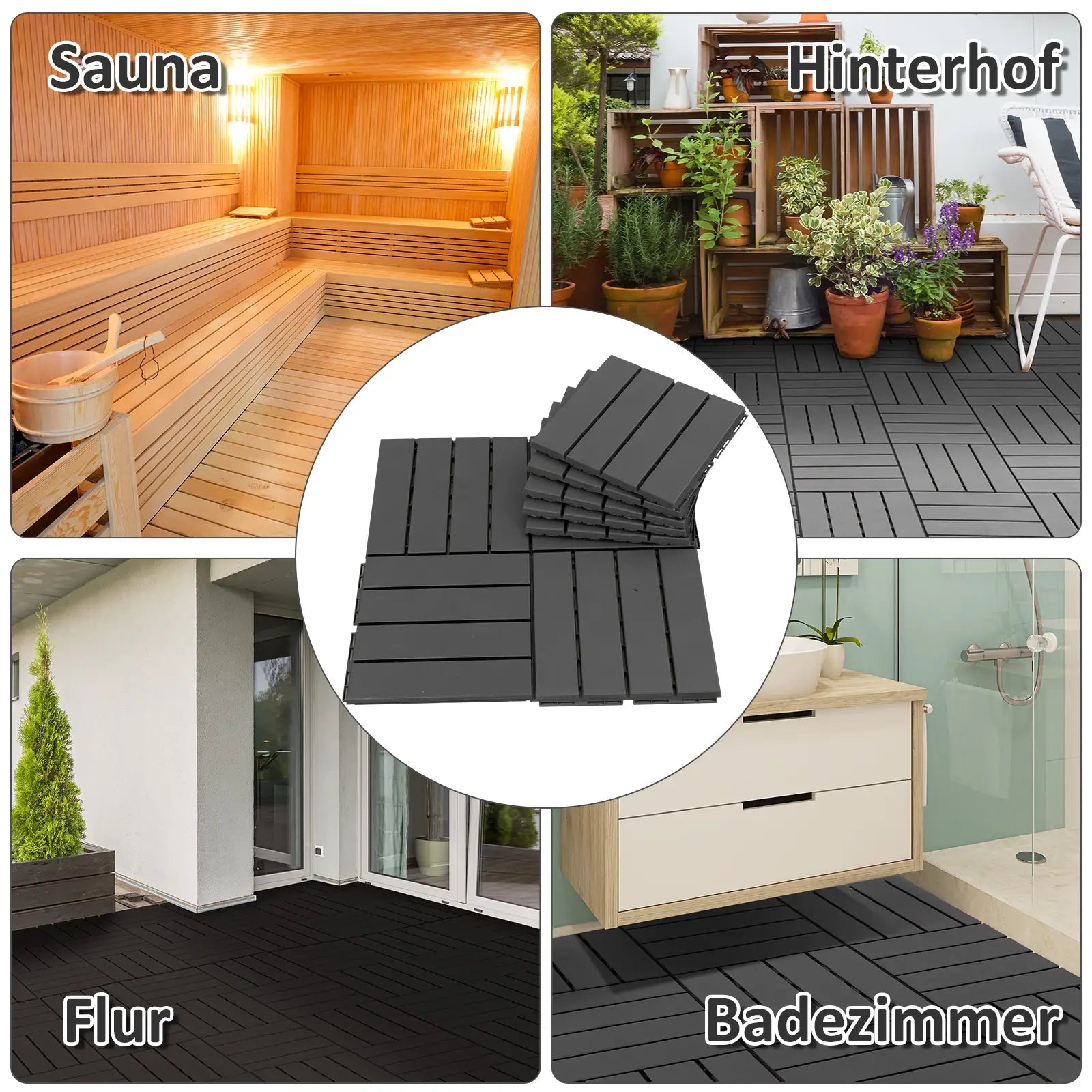 Outsunny Terrassenfliesen Klickfliesen Outdoor Holzoptik umweltfreundlich