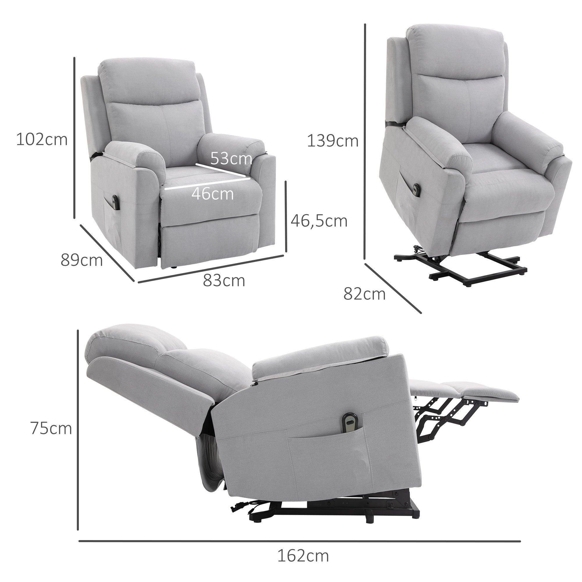HOMCOM elektrischer Aufstehsessel Sessel mit Aufstehhilfe für Senior Relaxsessel TV Sessel mit schlaffunktion und aufstehhilfe Fernsehsessel Liegefunktion Leinen-Touch Hellgrau 83 x 89 x 102 cm