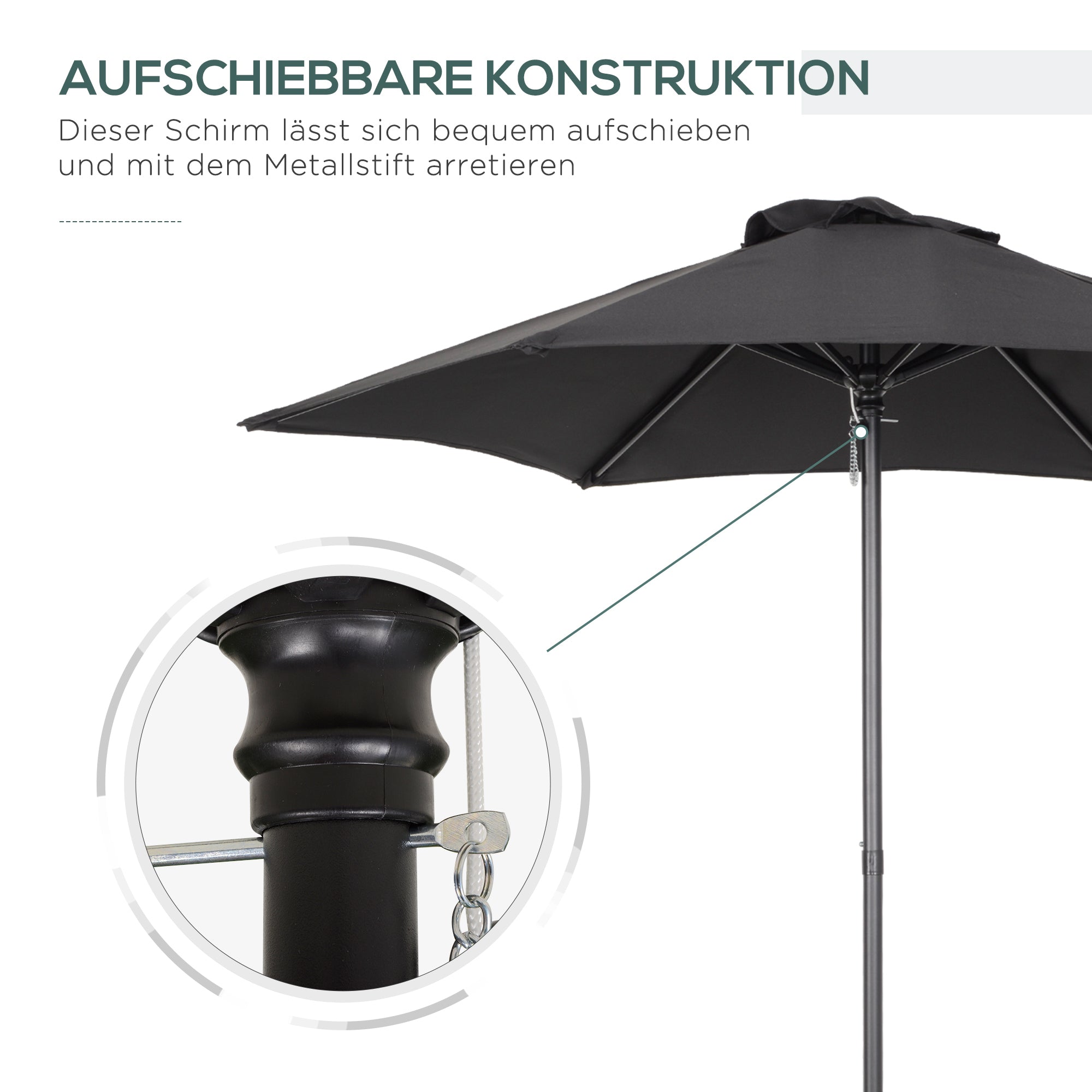 Outsunny Sonnenschirm Ø196 cm, sechseckig Balkonschirm für Strand Balkon Garten, Schwarz