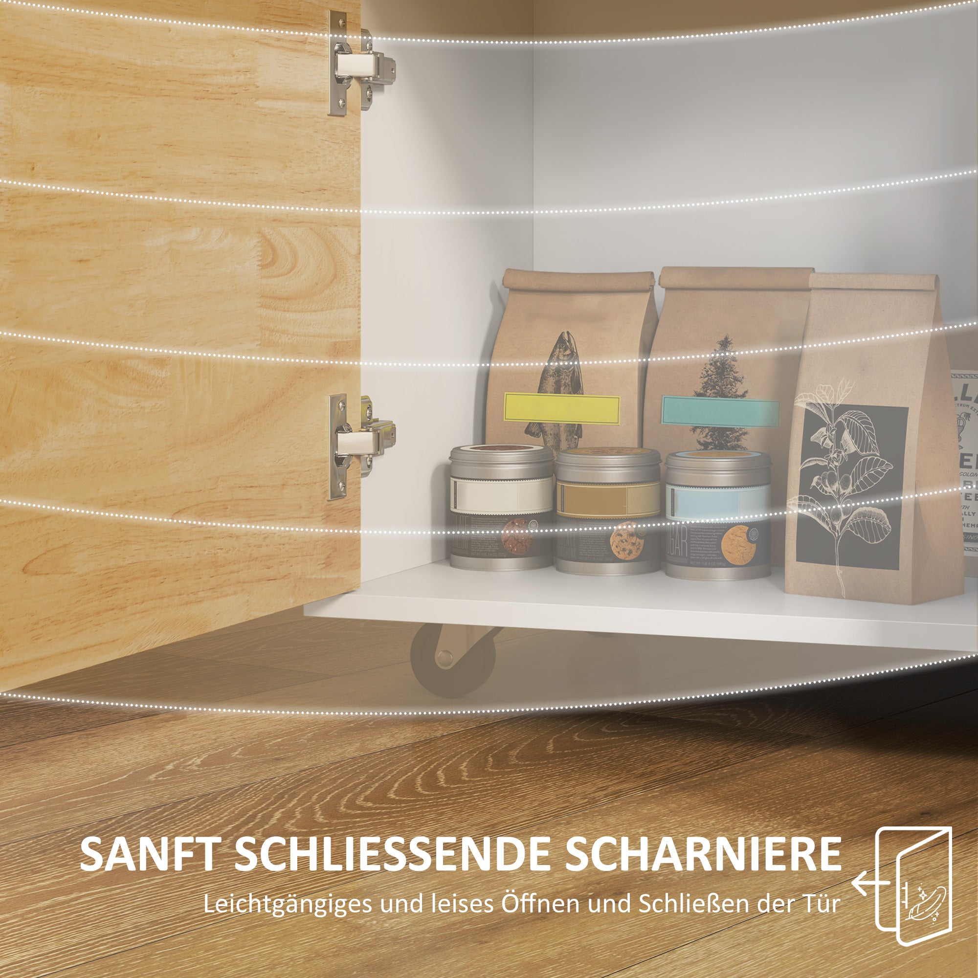 HOMCOM Küchenwagen, Rollbare Kücheninsel, Küchen-Trolley mit Fächern, Schrank und Arbeitsfläche, Weiß
