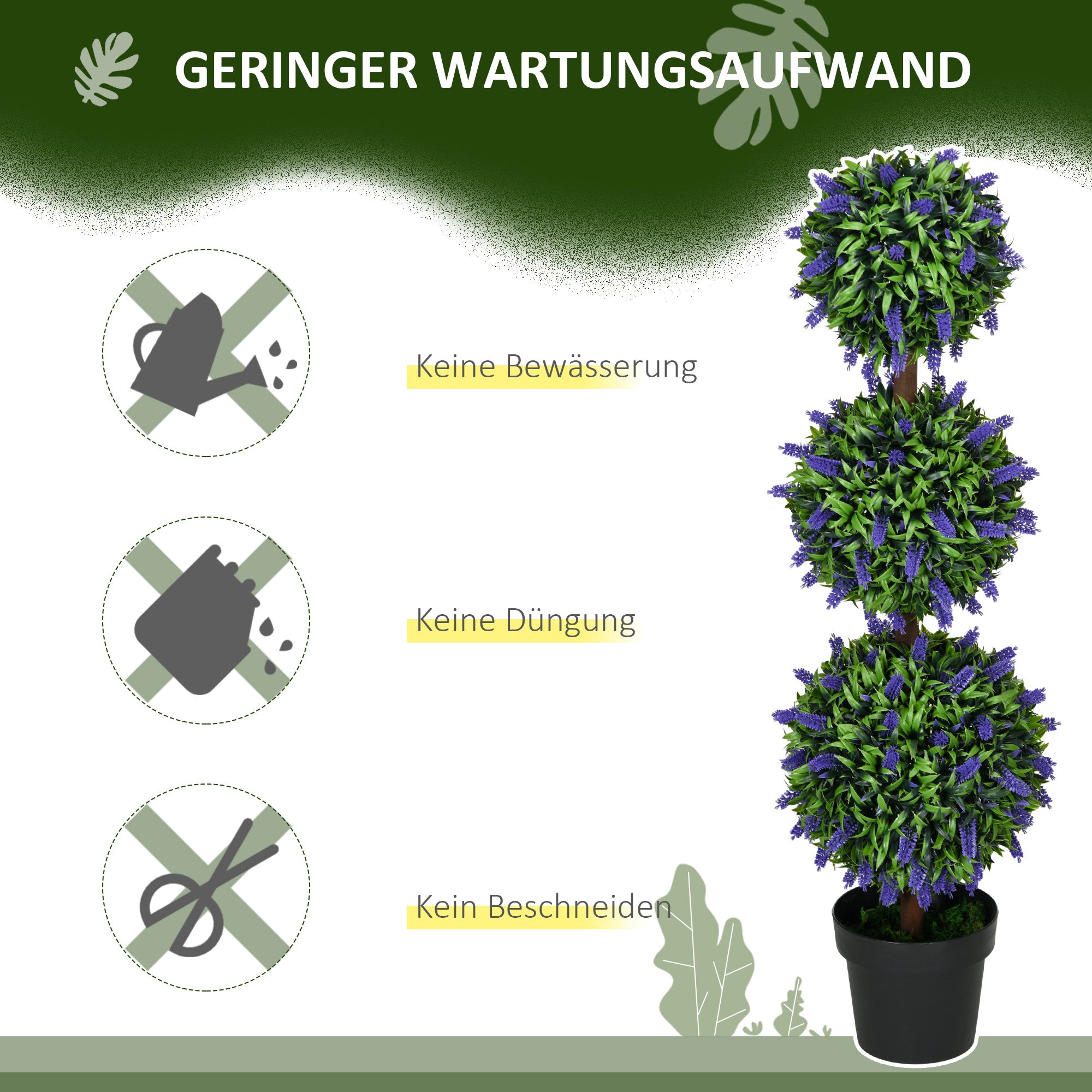 HOMCOM 2er-Set Künstliche Pflanzen, UV-beständige Kunstpflanze im Blumentopf, 110 cm Zimmerpflanze für Wohnzimmer, Garten