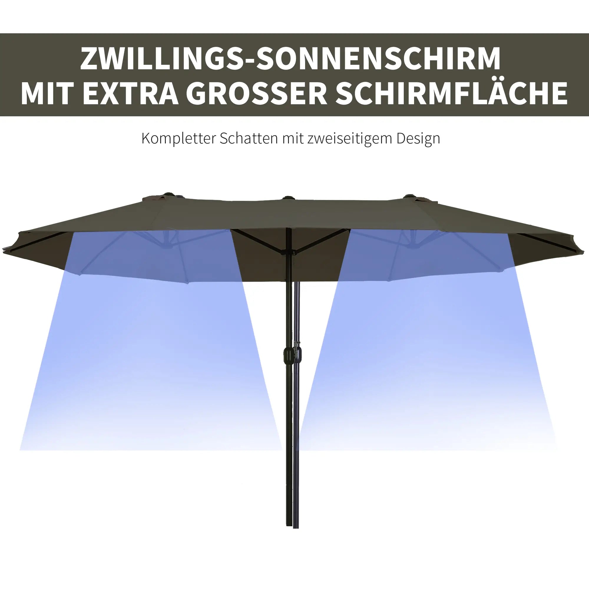 Outsunny Doppelsonnenschirm 455 x 265 cm, UV Schutz Sonnenschirm mit Handkurbel, Balkonschirm Strandschirm windfest Kurbelschirm Sonnenschutz für Strand Balkon Garten, Grau