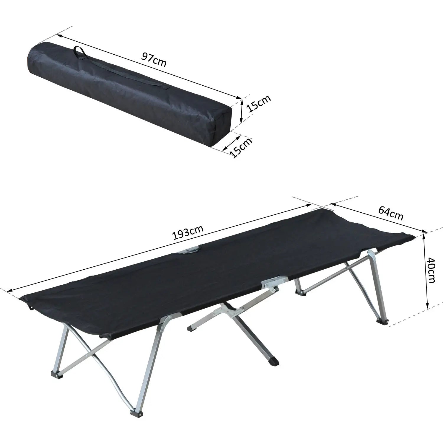 Outsunny Campingbett Feldbett Klappbett Liege inkl. Tasche 193x64x40cm (Schwarz)