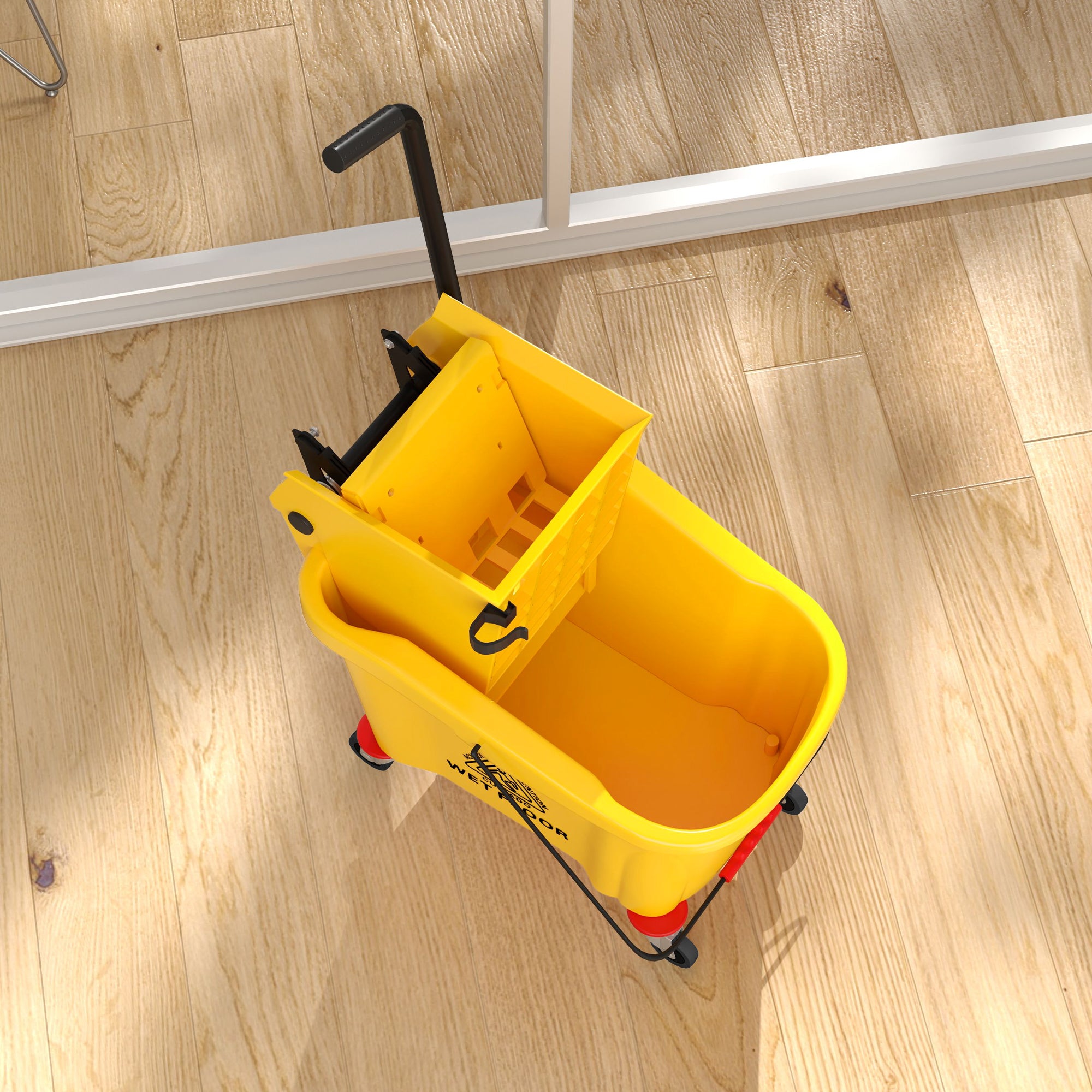 HOMCOM Wischeimer auf Rädern mit Mopp-Auswringer, Mopp-Halter, 36 Liter, Kunststoff, Gelb