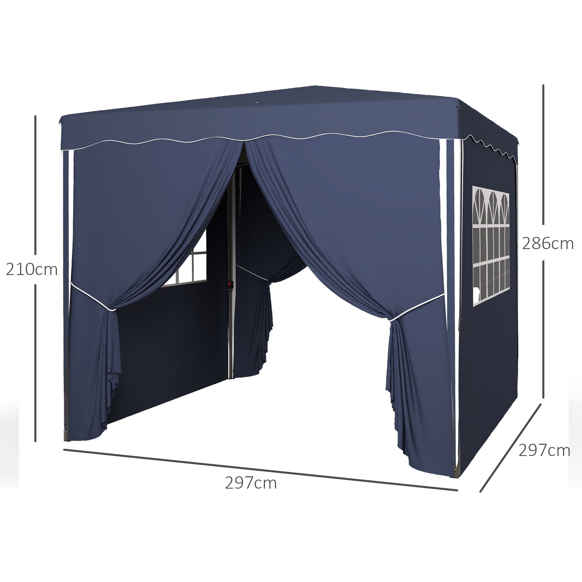 Outsunny Faltpavillon, Gartenpavillon, höhenverstellbar, 2 große Fenster, Tragetasche, Metallgestell, 3x3m, Blau