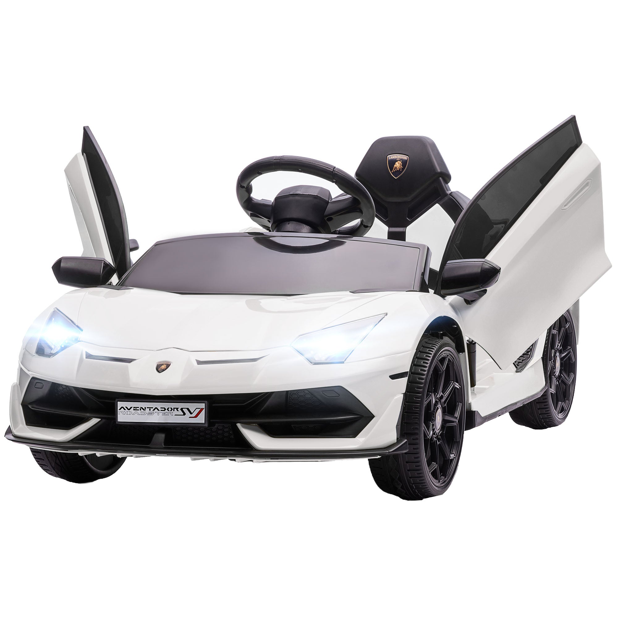 HOMCOM Elektro-Kinderauto, lizenzierter Lamborghini Aventador, Flügeltüren, Musik, Hupe, für 3-5 Jahre, Weiß