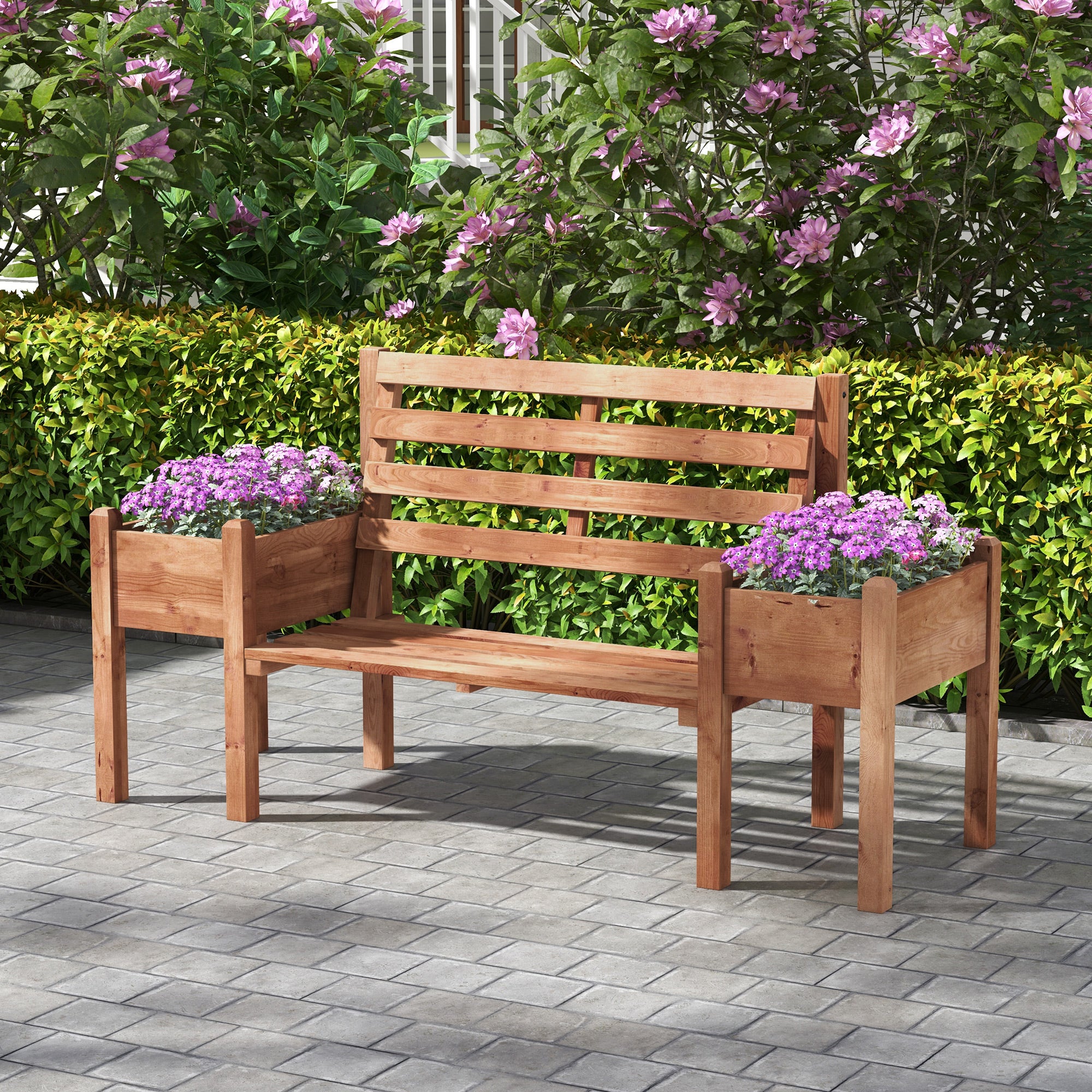 Outsunny 2-Sitzer Gartenbank mit Blumenkästen aus Tannenholz
