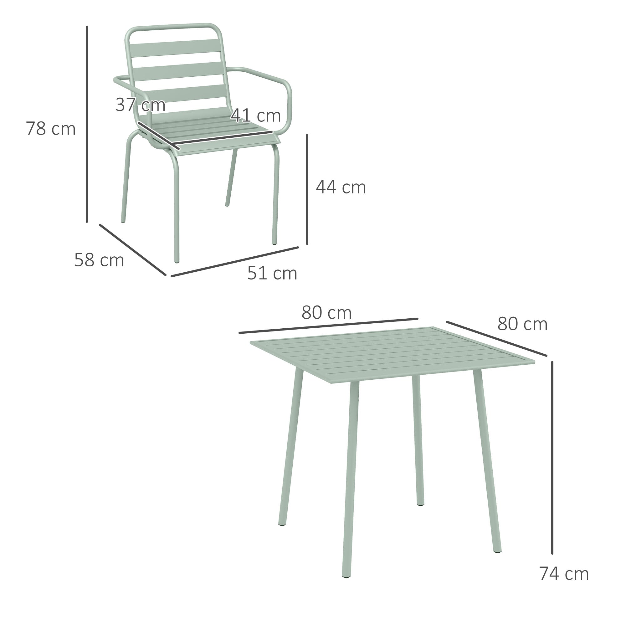Outsunny 5-teilige Gartensitzgruppe Outdoor Sitzgruppe Gartenmöbel-Set, wetterbeständig, modernes Design, 80 x 80 x 74 cm, Grün