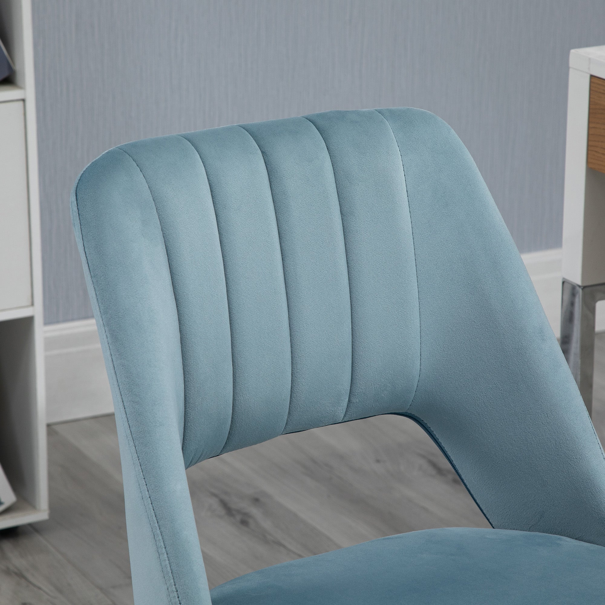 Vinsetto Schreibtischstuhl, Höhenverstellbar Homeoffice Stuhl ohne Armlehne, drehbar Bürostuhl mit Samtoptik, Ergonomisch Schminkstuhl für Schlafzimmer, Arbeitszimmer, Blau