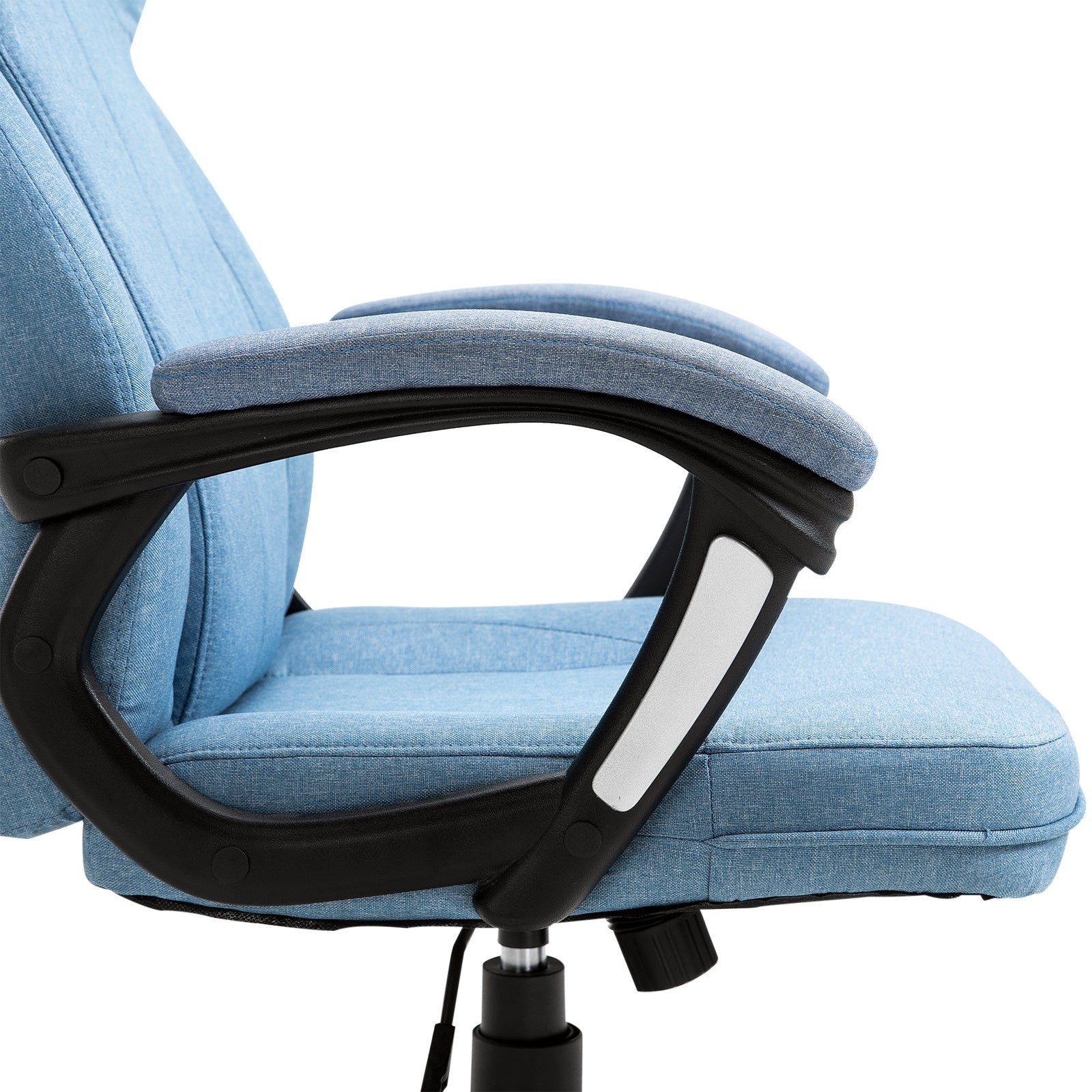 Vinsetto Bürostuhl Computerstuhl Drehstuhl höhenverstellbar Wippfunktion mit Kopfstütze und gepolsterte Armlehnen Ergonomisch Hellblau Leinen 66 x 75 x 110–120 cm