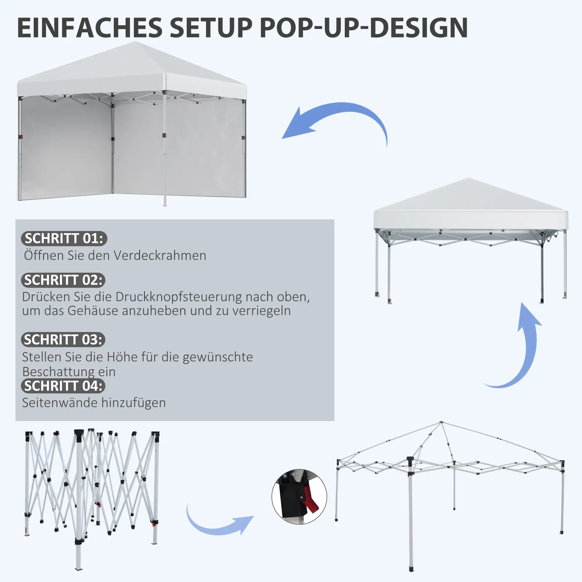 Outsunny Faltpavillon höhenverstellbar UV30+ mit Seitenwänden