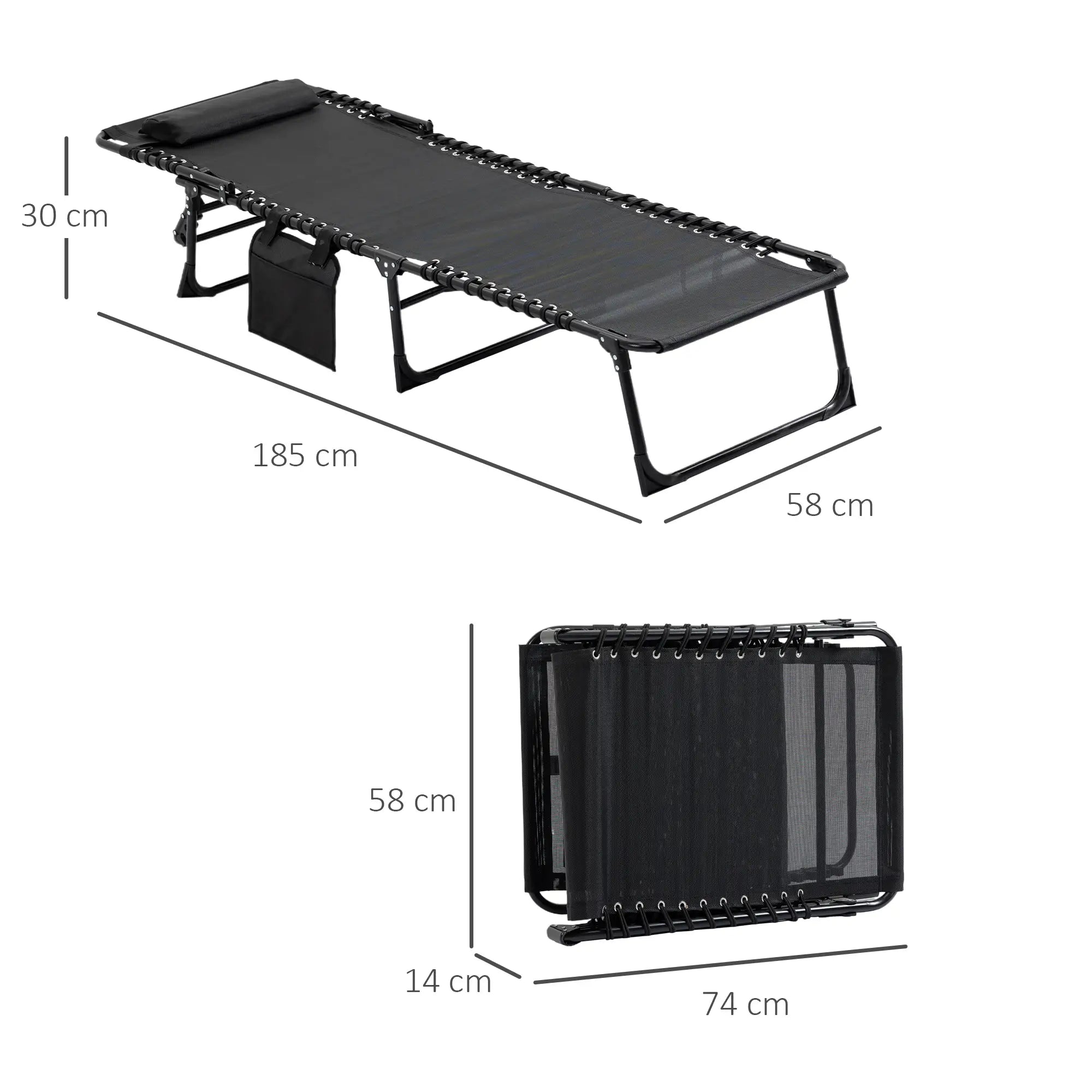 Outsunny klappbare Sonnenliege 185x58x30?cm Schwarz