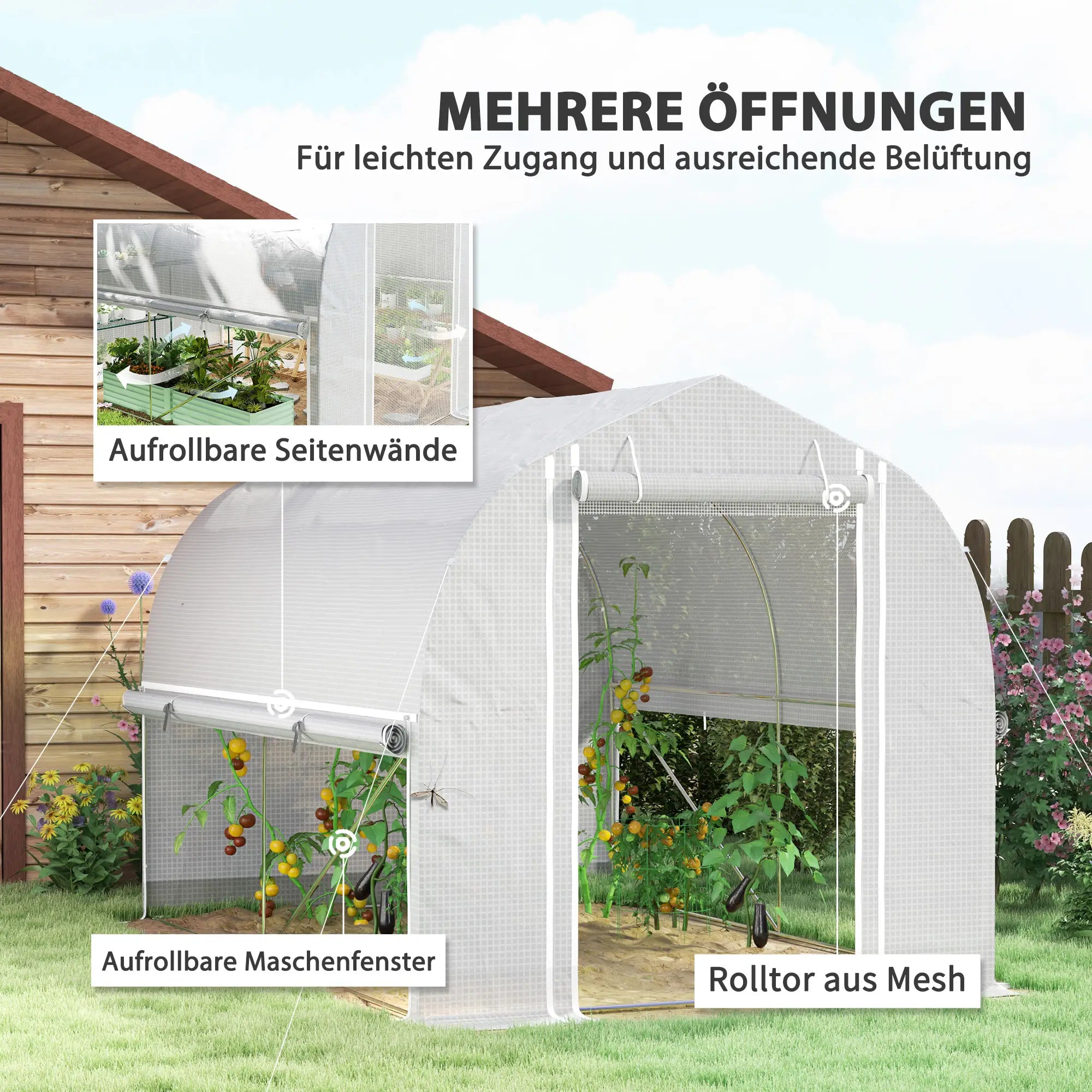 Outsunny Gewächshaus 3x2 m Folientunnel mit Fenster & Tür