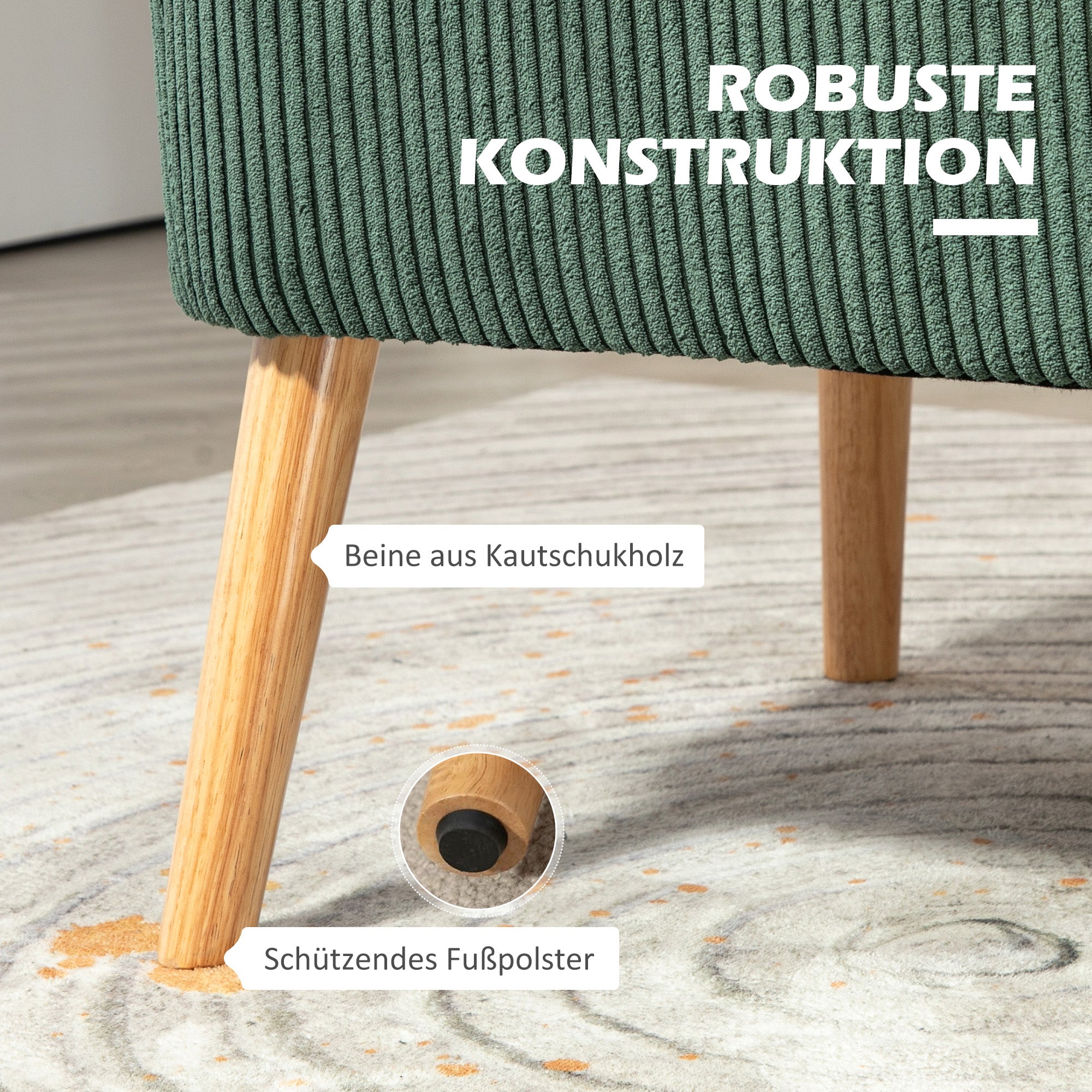 HOMCOM 2-Sitzer Polstersofa, Holz, Samtartiges Polyester, Schaumstoff, 117 x 56,5 x 77 cm, Grün