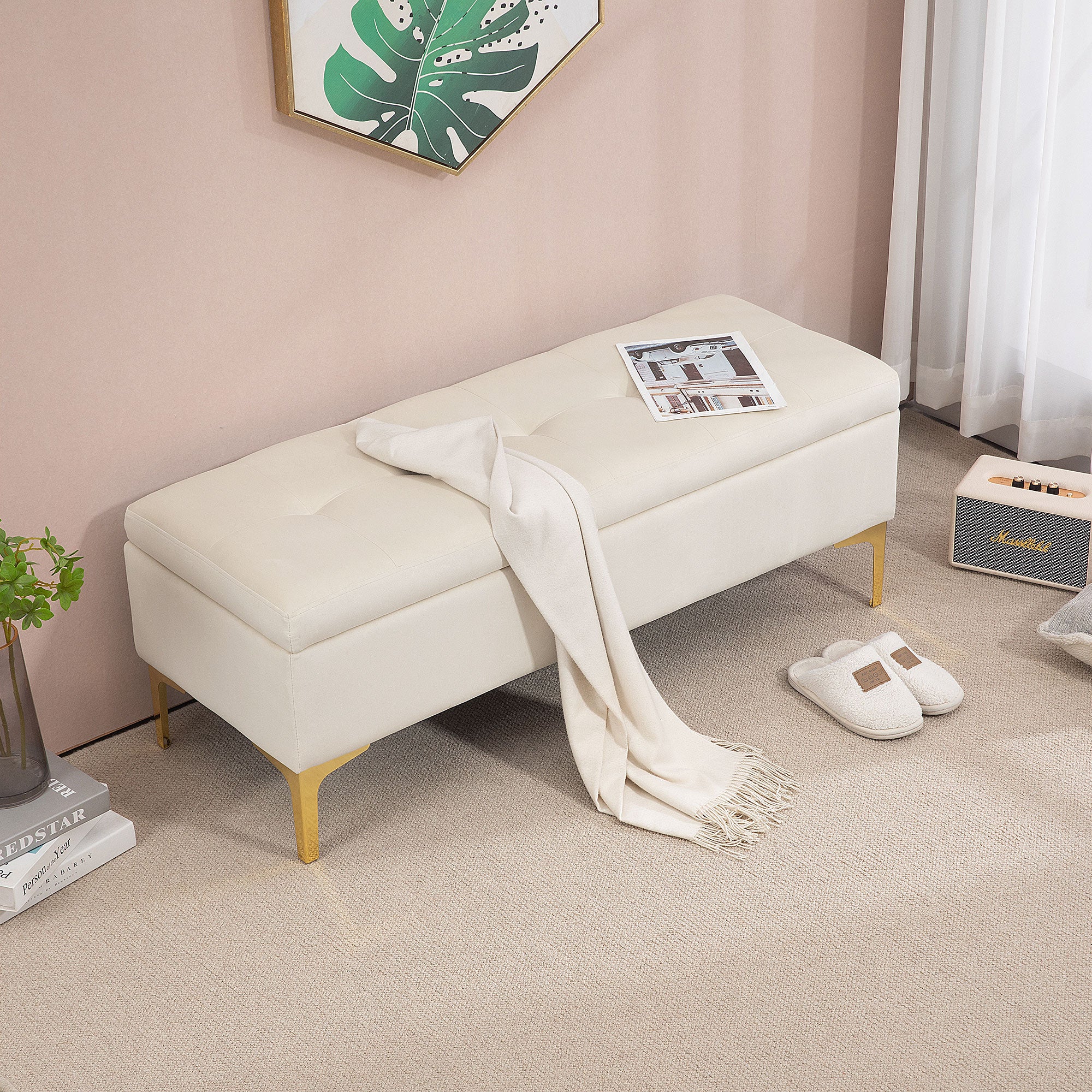 HOMCOM Sitzbank mit Stauraum, belastbar bis 120kg, 120x44x44,5cm, Beige