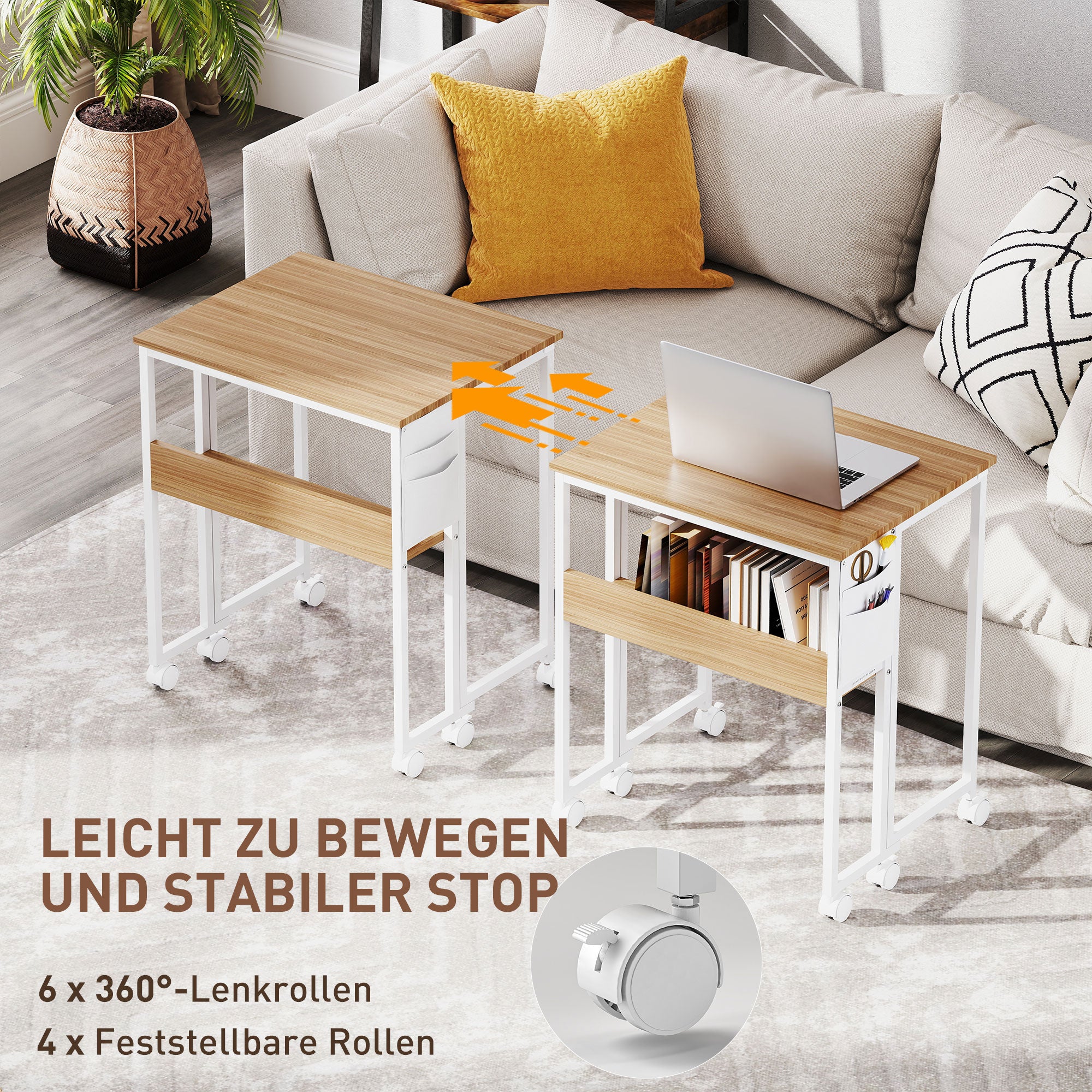 HOMCOM Faltbarer Schreibtisch, zum Beistelltisch umwandelbar, offenes Regal, Natur