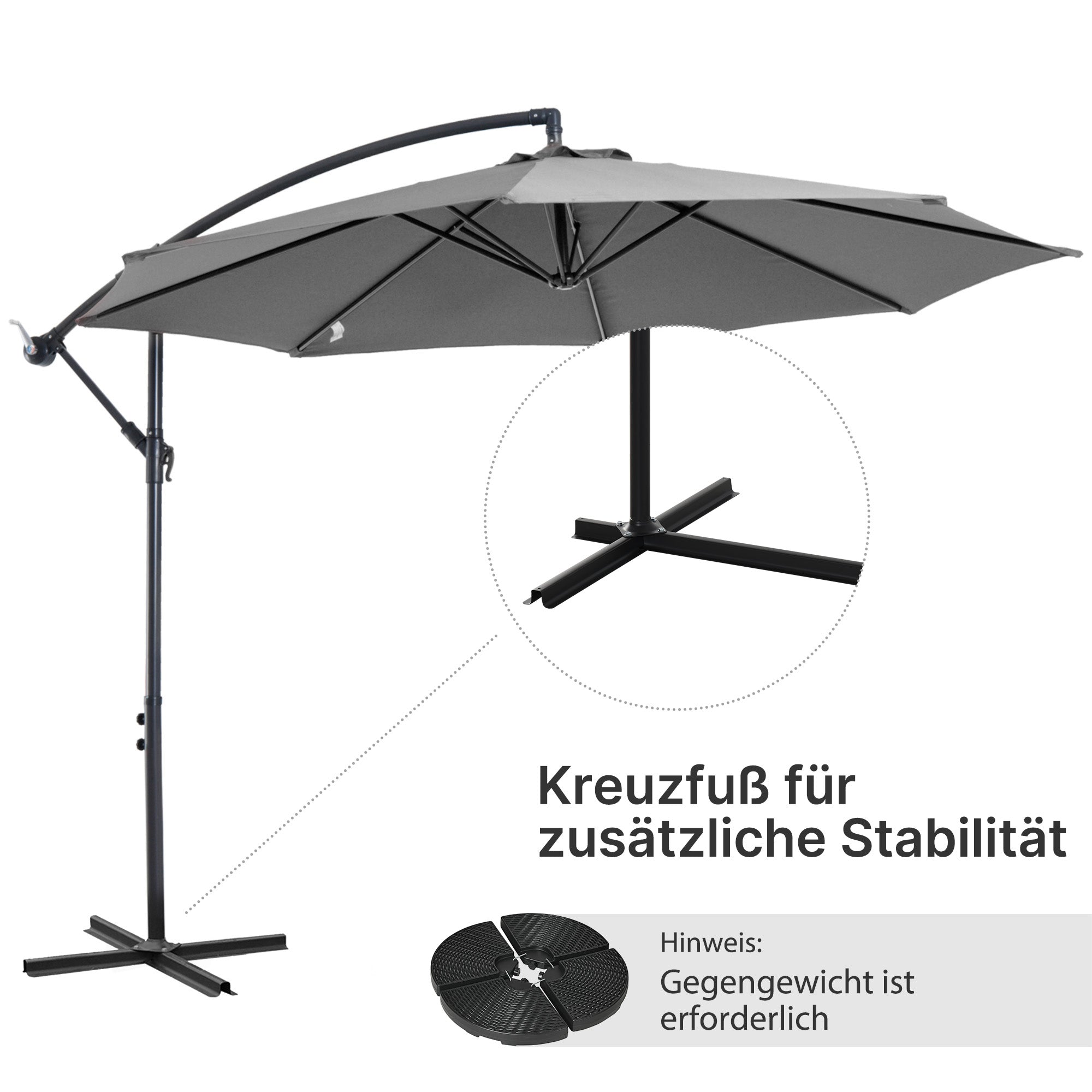 Outsunny Sonnenschirm mit Handkurbel Wetterbeständig  2,95 m x 2,95 m x 2,45 m Polyester Stahl Schwarz