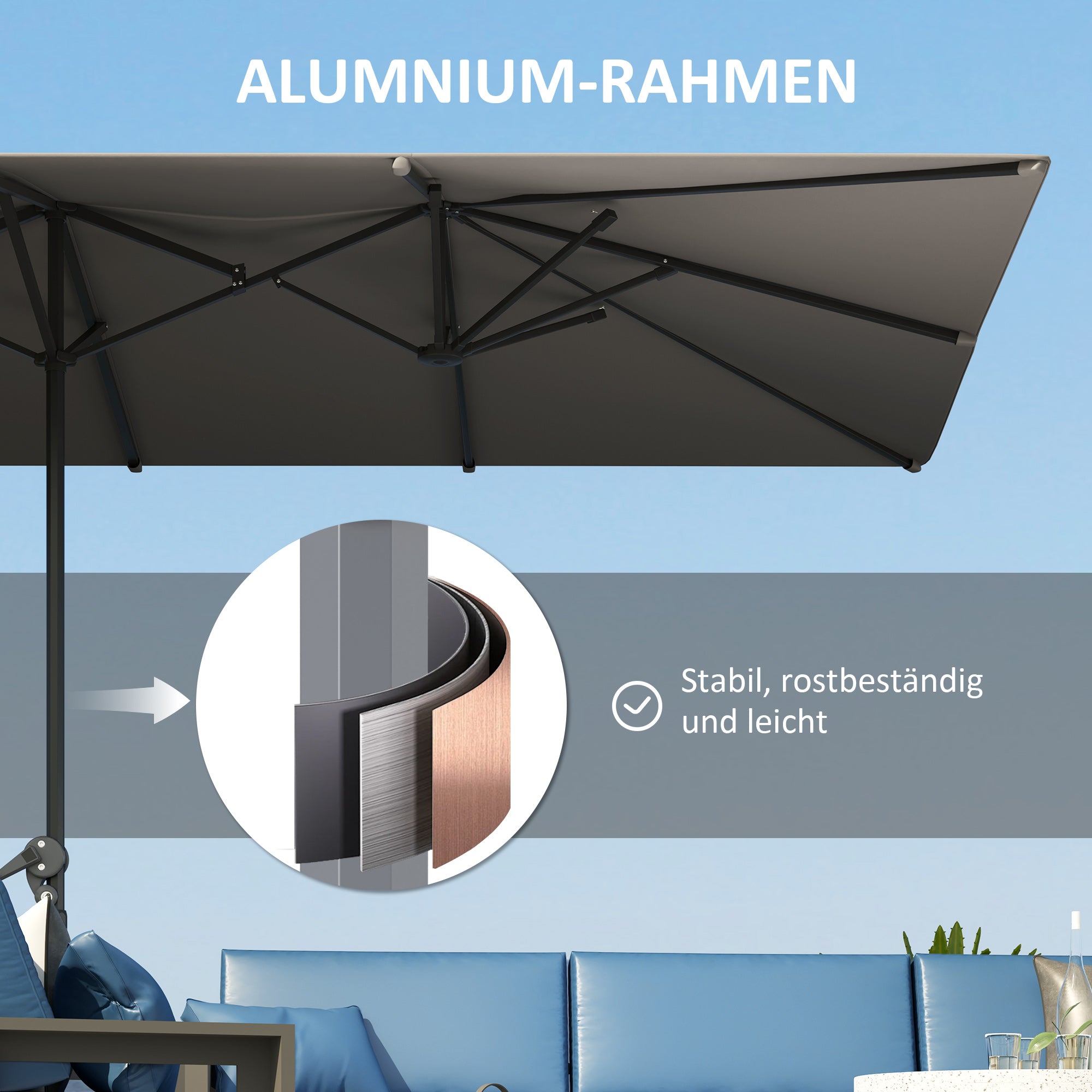 Outsunny Doppelseitiger Schirm, 451 x 264 cm Sonnenschirm mit Kurbelsystem, 12 Metallstreben, Aluminiummast, Dunkelgrau