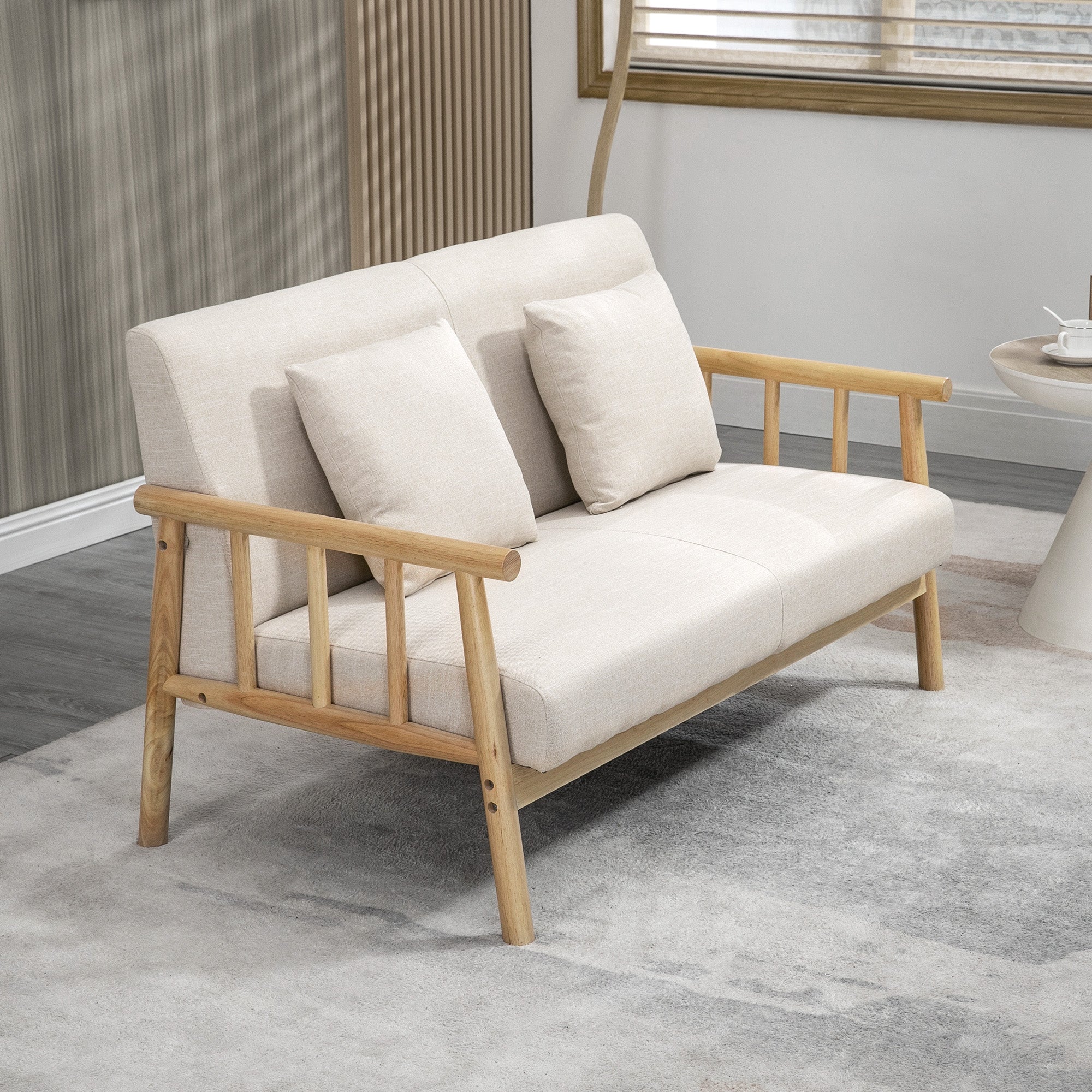 HOMCOM 2-Sitzer Sofa, Stoffbezug in Leinenoptik, kompakt, bis 200 kg, Holzrahmen, 123L x 69B x 74H cm, Beige